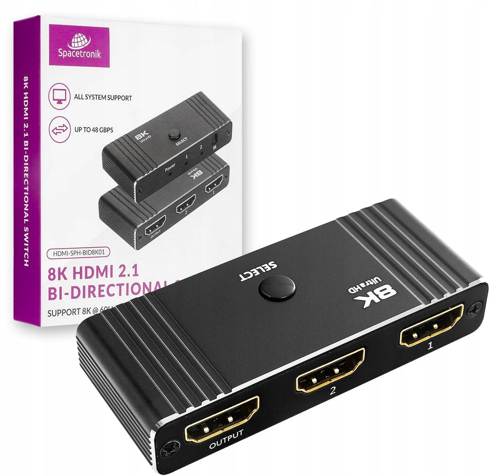 Sumator Two-way Splitter 2in1 HDMI Splitter 2.1 8K 2x1 1x2 + Remote Control