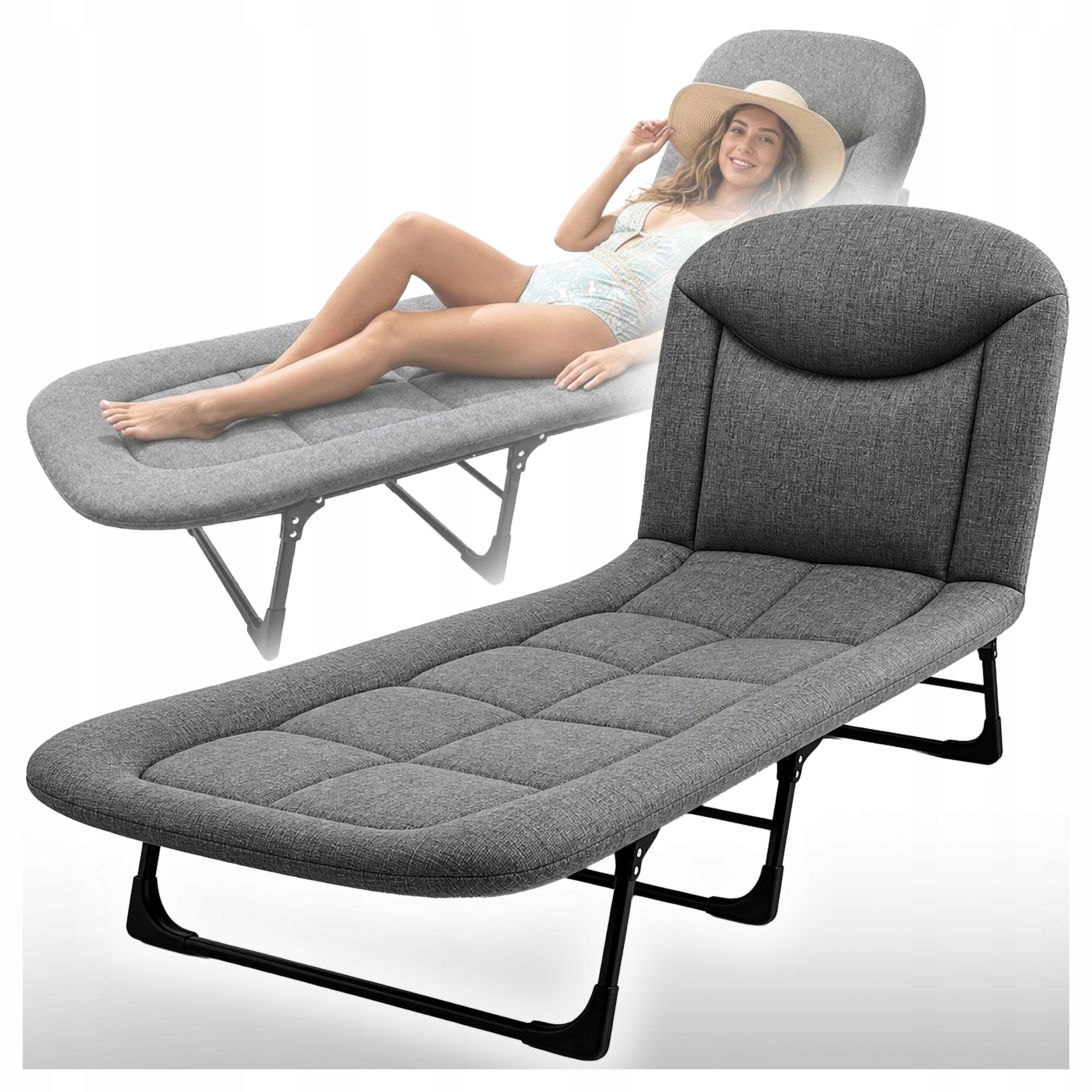Sun Lounger Garden Travel Bed Mattress Lightweight Portable Field