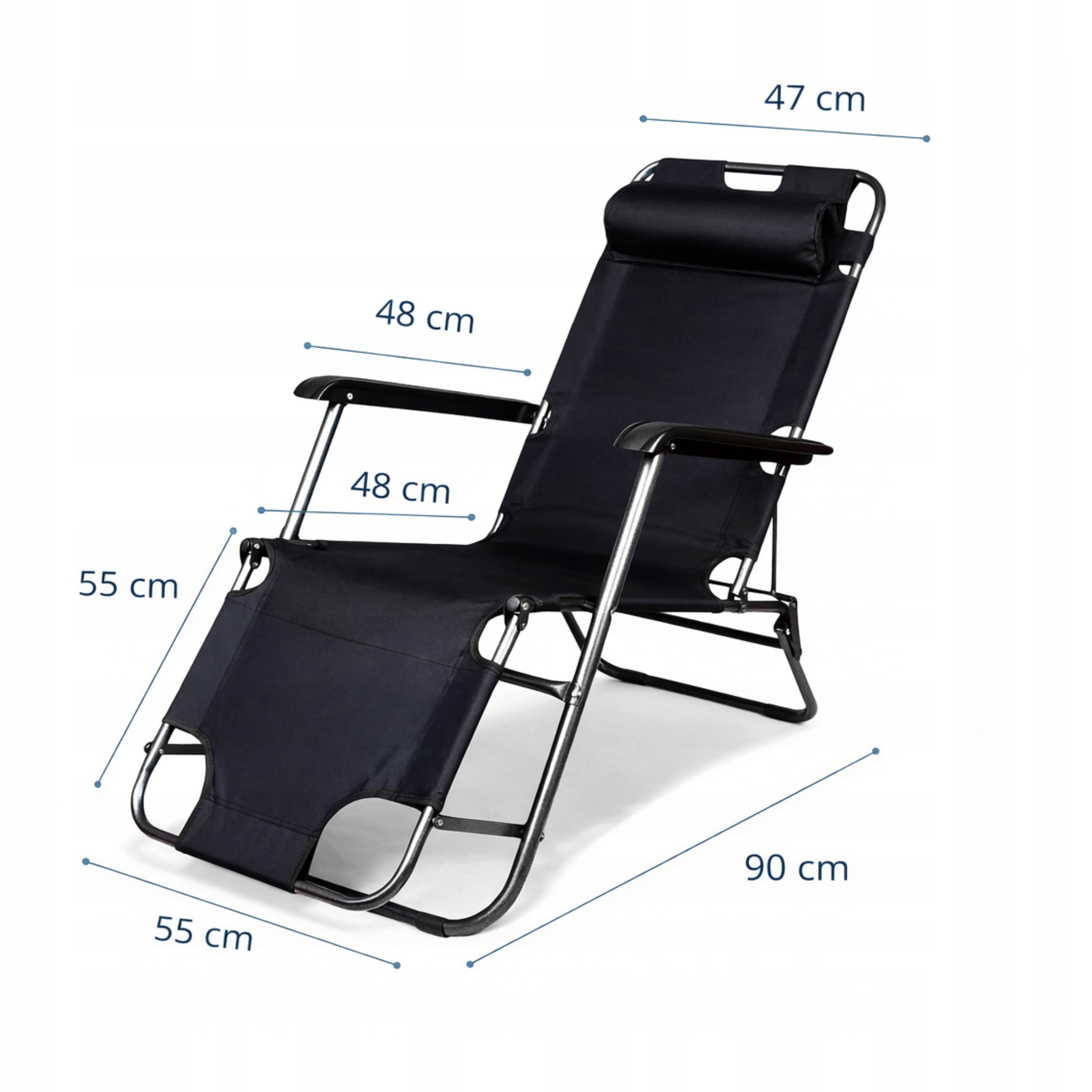 Sun Lounger Reclining Beach Garden Chair Tourist With Cushion Black TY03 Brand no brand