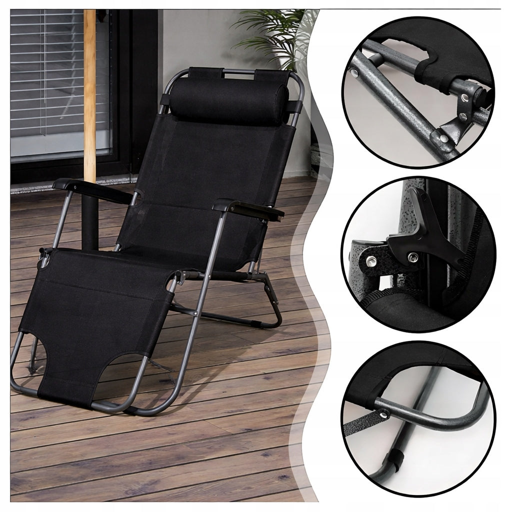 Sun Lounger Reclining Beach Garden Chair Tourist With Cushion Black TY03 Color black