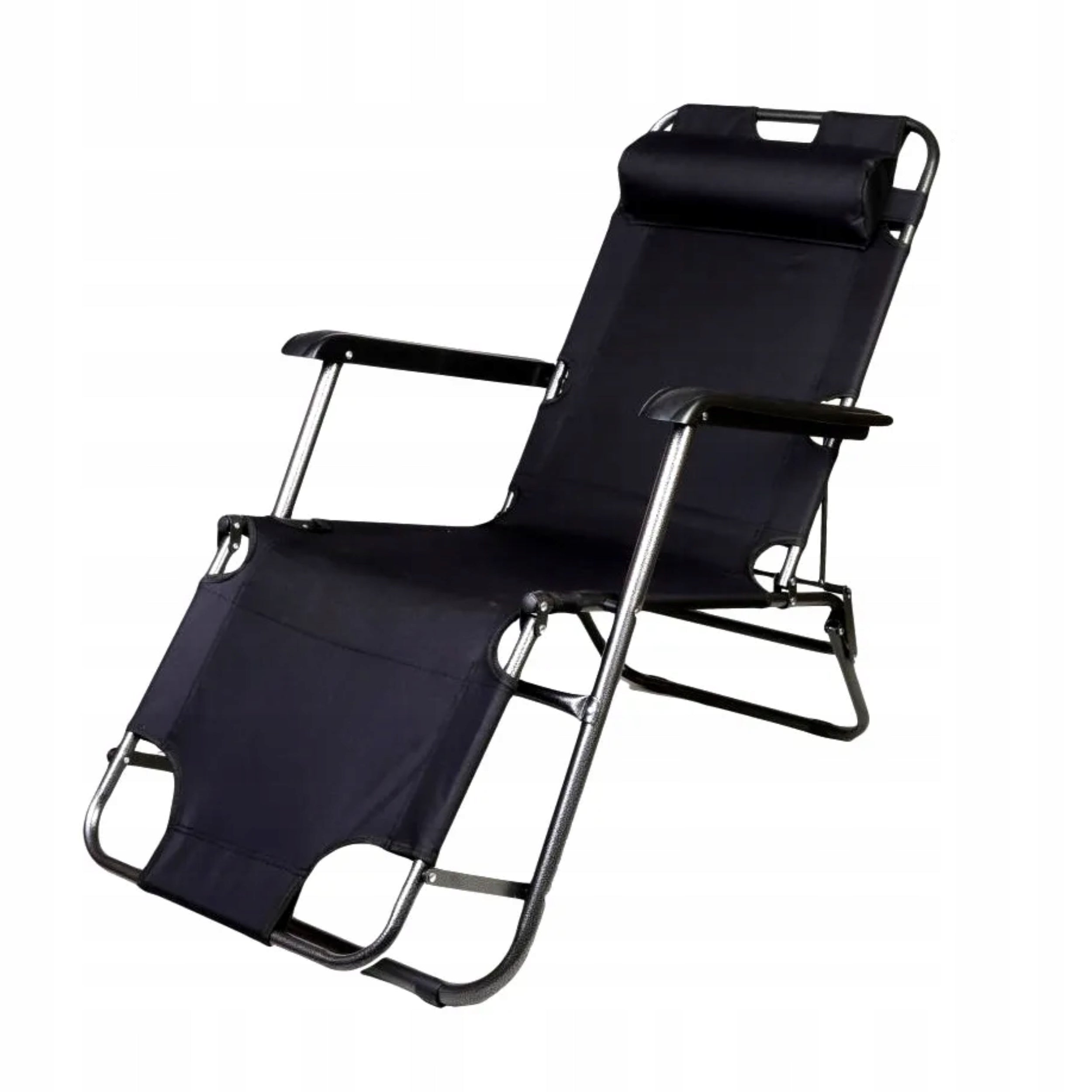 Sun Lounger Reclining Beach Garden Chair Tourist With Cushion Black TY03 Packaging status original