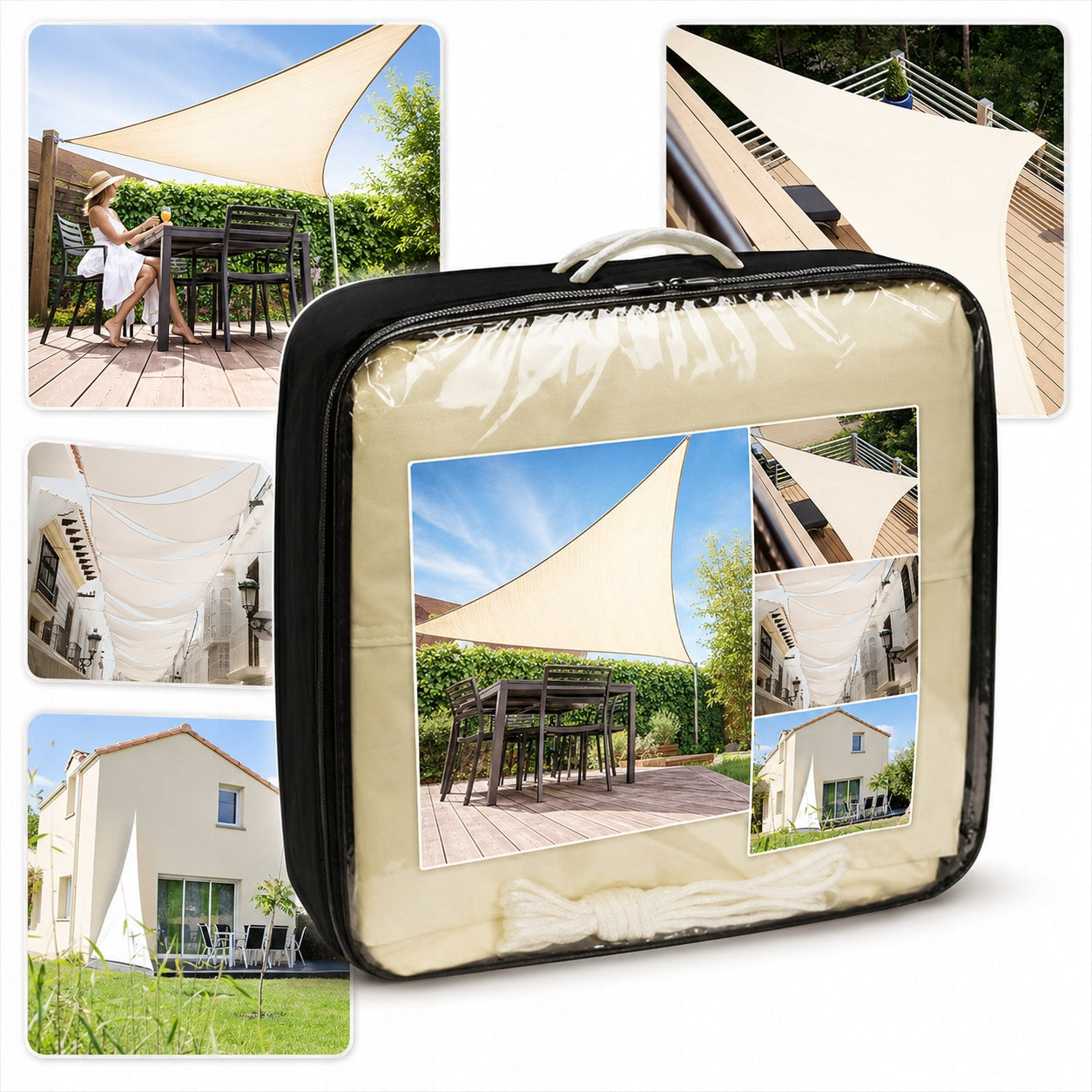 Sun Protection Garden Sail 5x5x5m Terrace Balcony Strong Cream