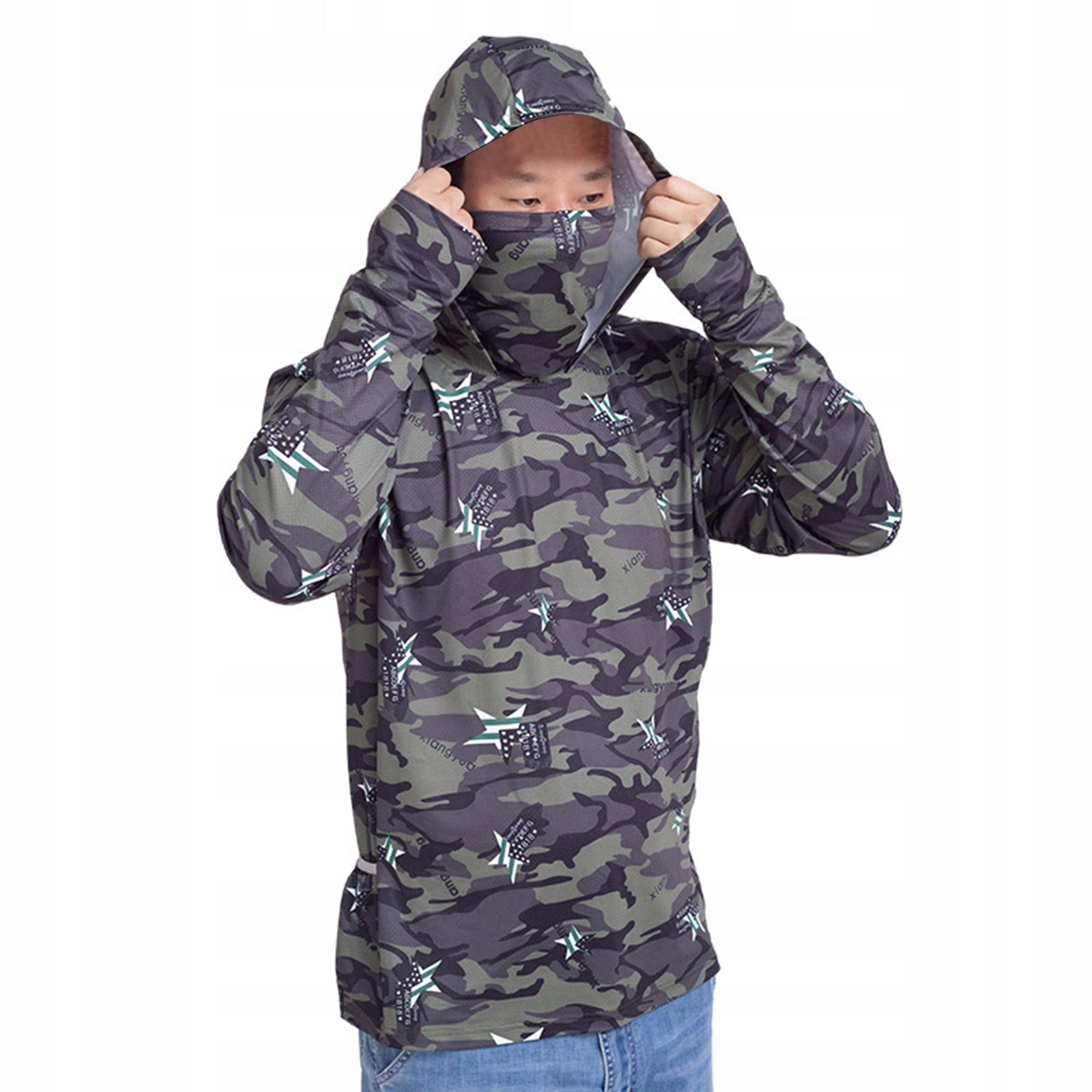 Sun Protection for Men, Hoodie Shirt, Fishing Shirt, Comfortable, L Green Size L