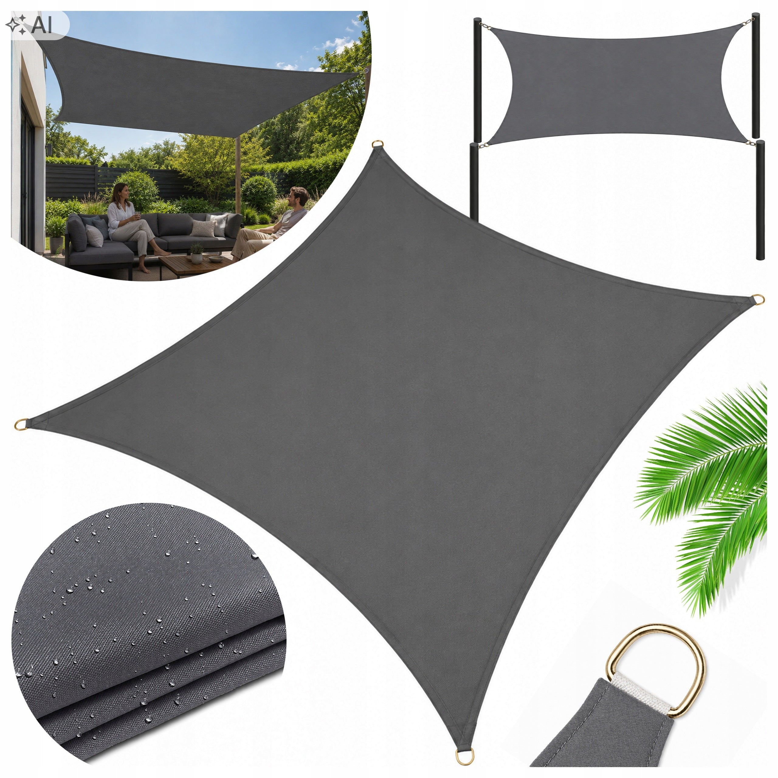 Sun Sail 3x4 m RECTANGULAR ANTHRACITE FOR TERRACE BALCONY GARDEN