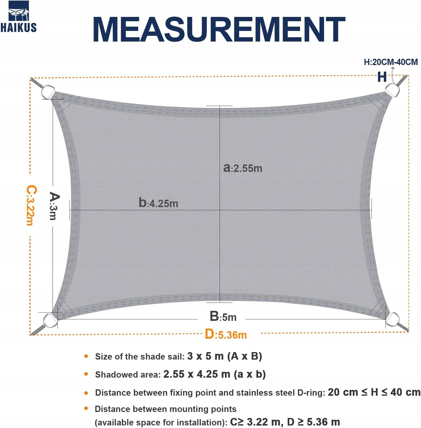 Sun sail 5x3m HAIKUS UPF50+ 98%UV waterproof beige Brand Kontrast