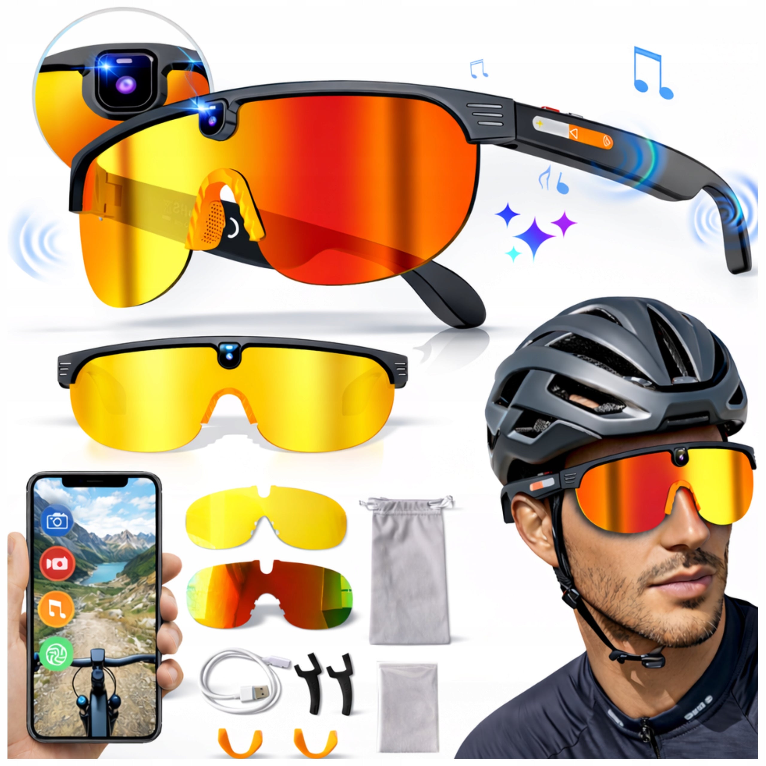 Sunglasses With Sunglasses Men's Cycling Sports 1200p HD WiFi AI