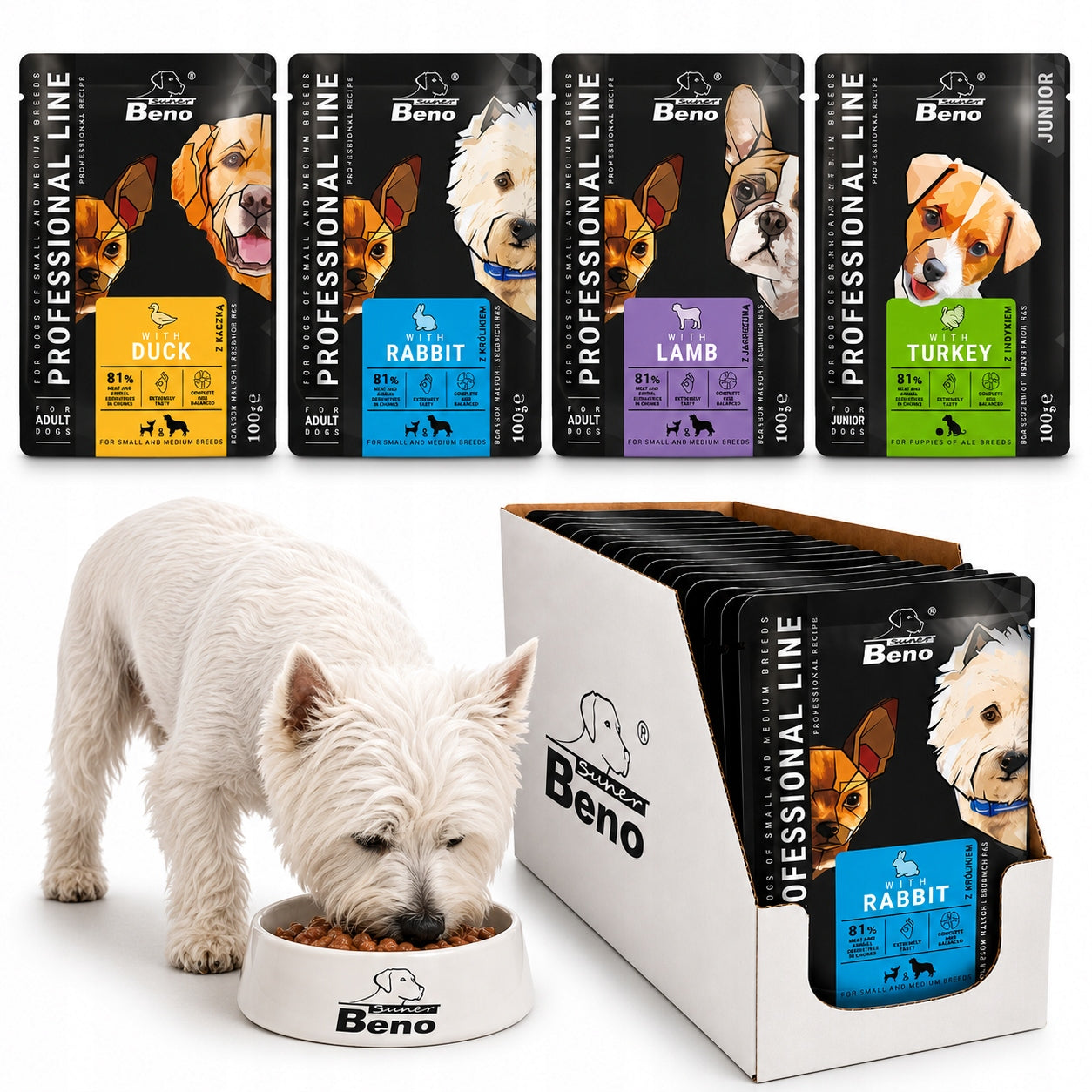 Super Beno Wet Food Dog Sachets 24x100g MIX OF FLAVORS