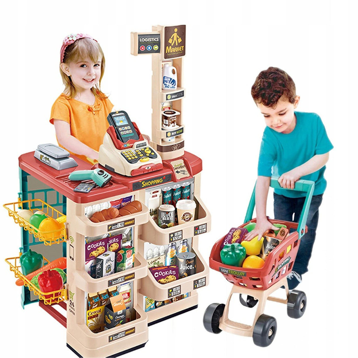 Supermarket for Children Shop Cash Register Interactive Trolley Weight Terminal Packaging status original