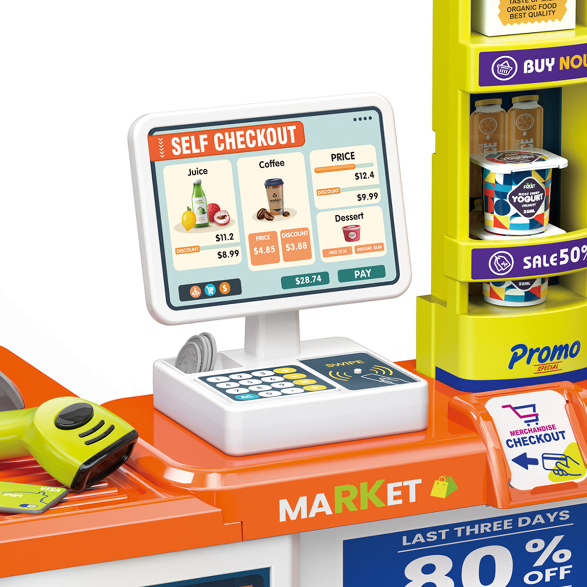 Supermarket for Children Shop Cash Register Interactive Trolley Weight Terminal Packaging status original