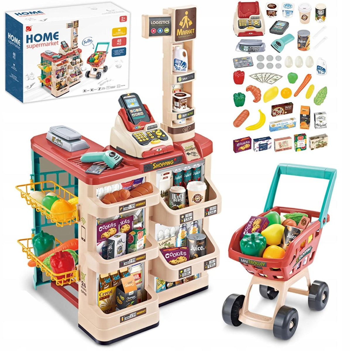 Supermarket for Children Shop Cash Register Interactive Trolley Weight Terminal