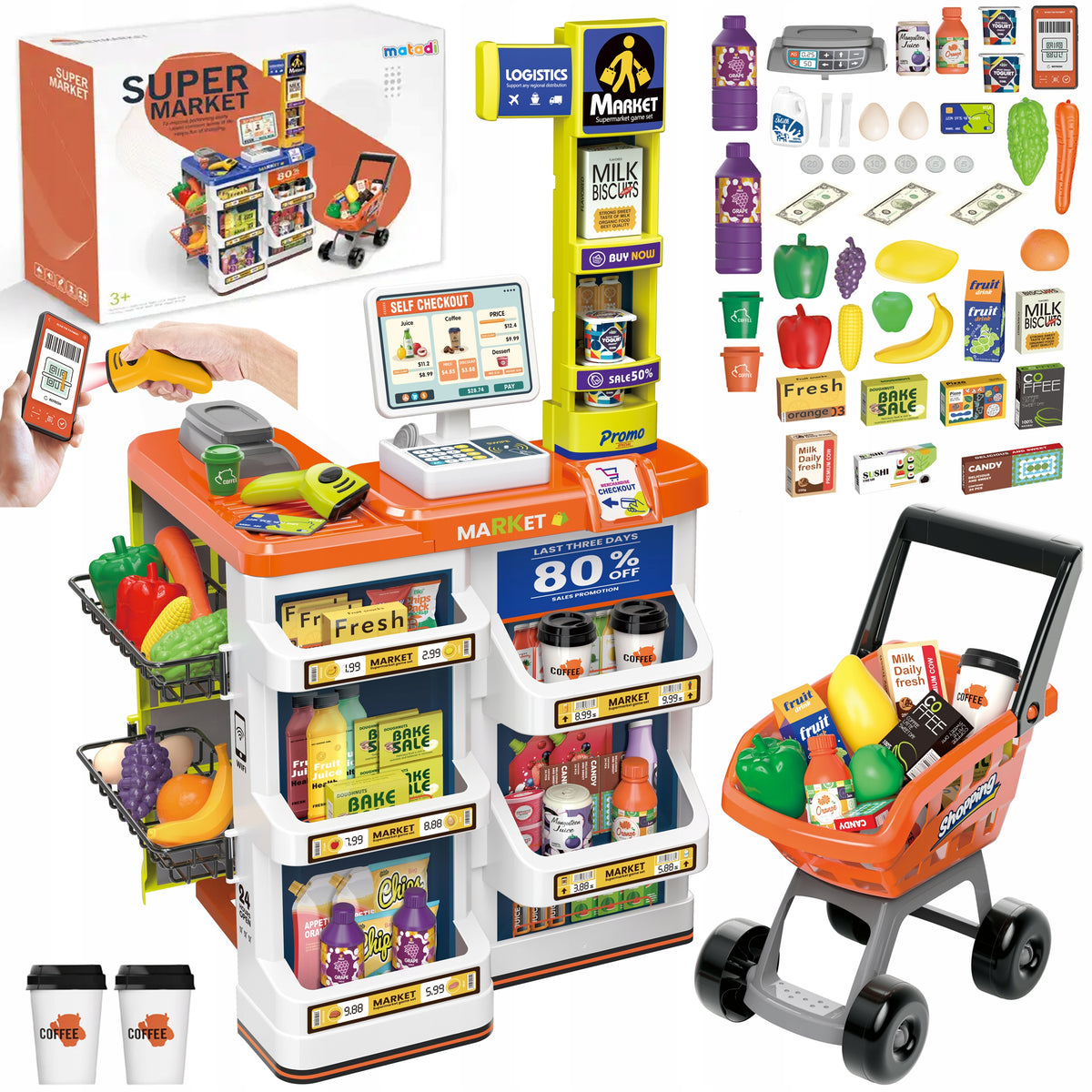 Supermarket for Children Shop Cash Register Interactive Trolley Weight Terminal