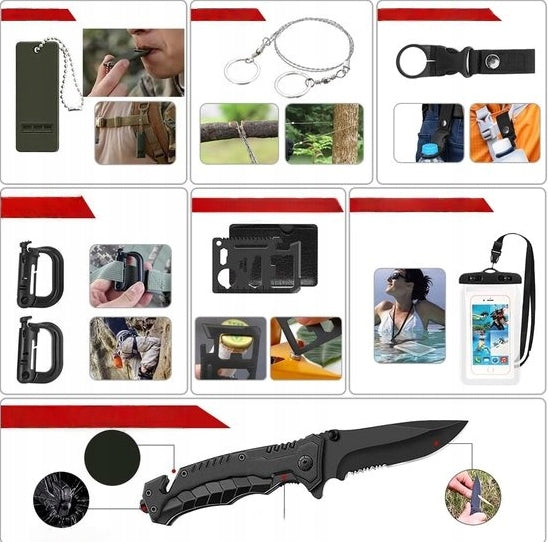 Survival Kit – The Largest Tactical Survival Backpack 216in1 Tools chisel multifunction hook pliers fire striker measure scissors blade bottle opener tweezers file saw cold chisel tongs flathead screwdriver window breaker