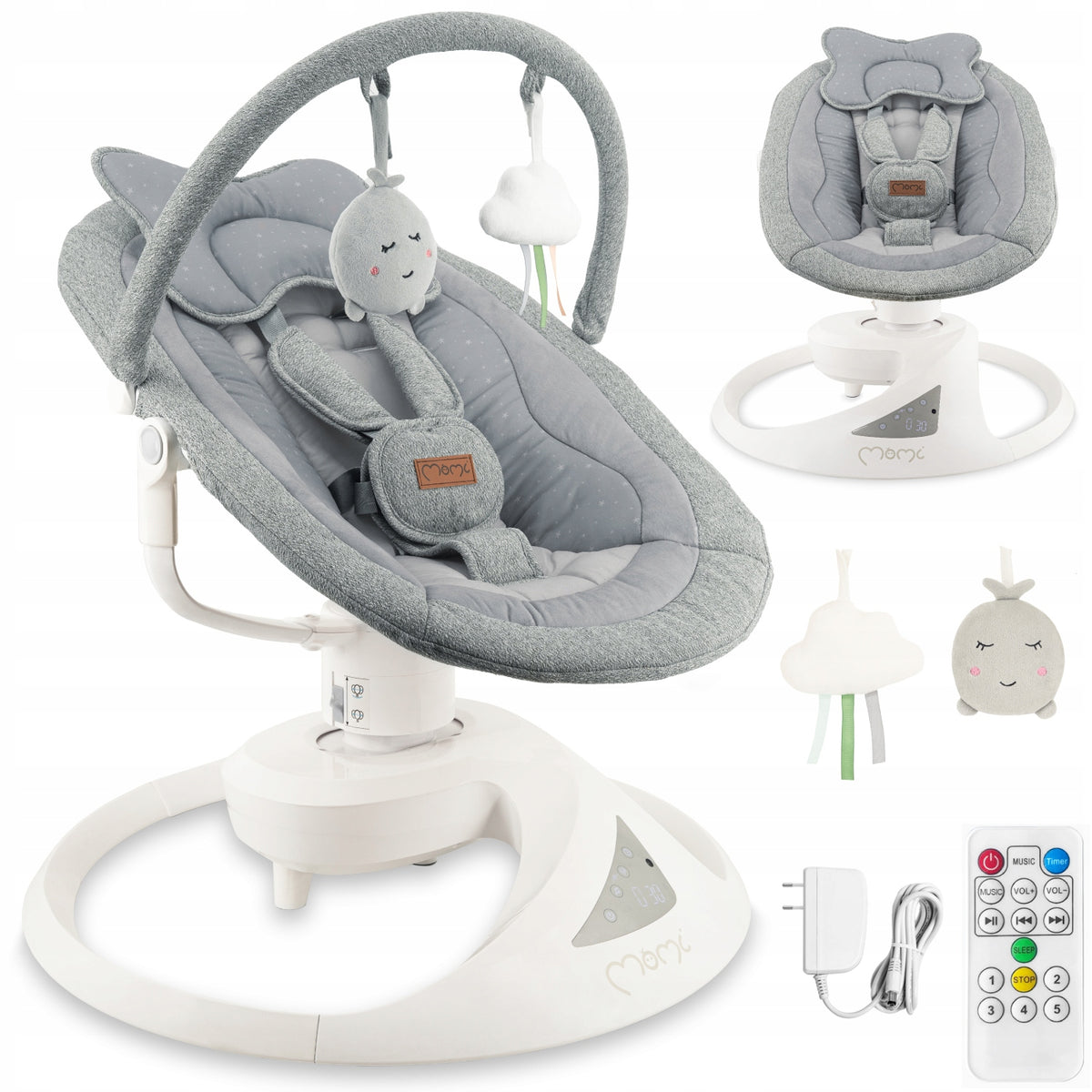 Swing electric rocker 360 - MoMi Pearl grey - Bluetooth remote control