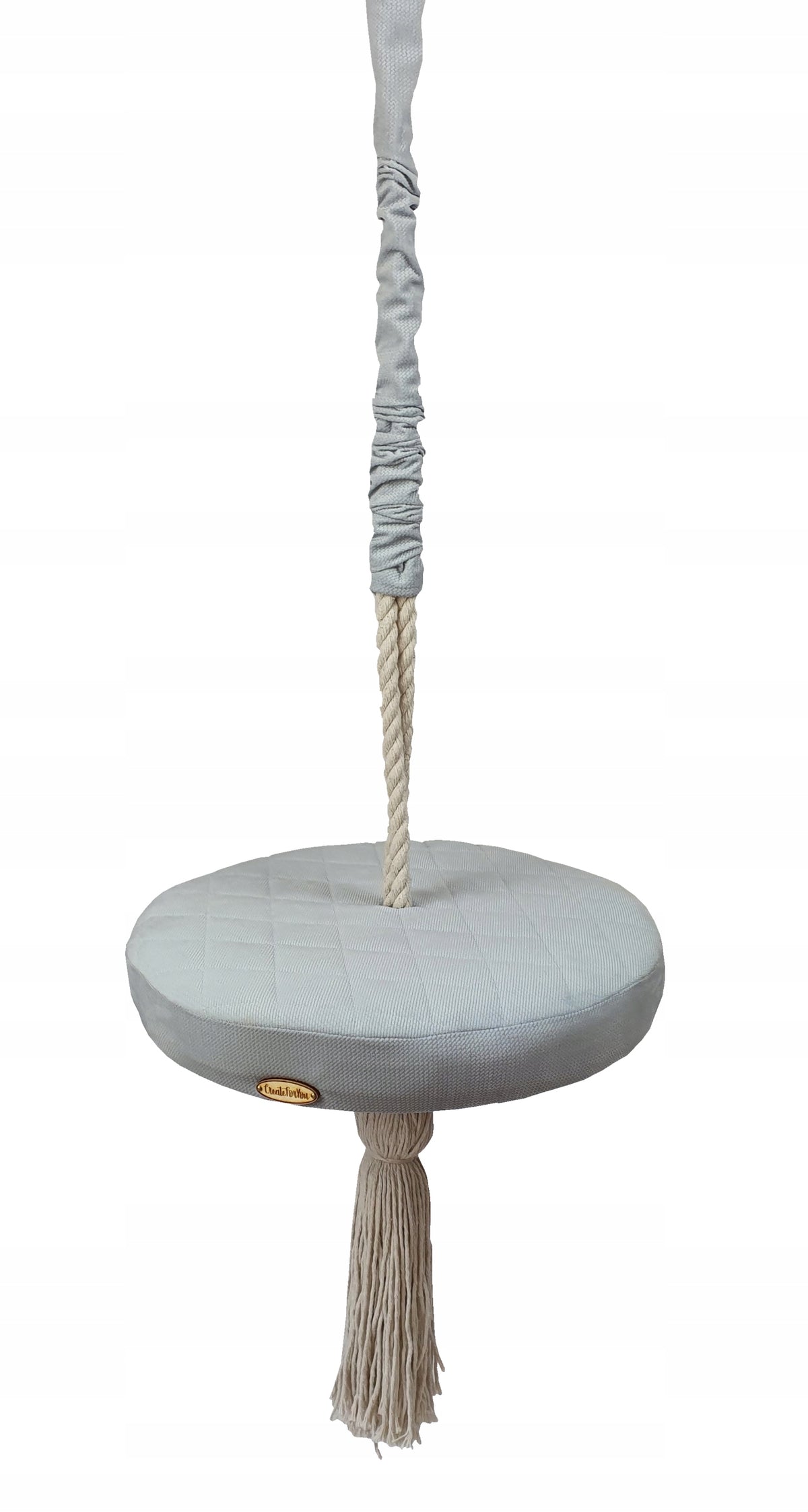 Swing ring for children home, garden, disc, velvet quilted GREY