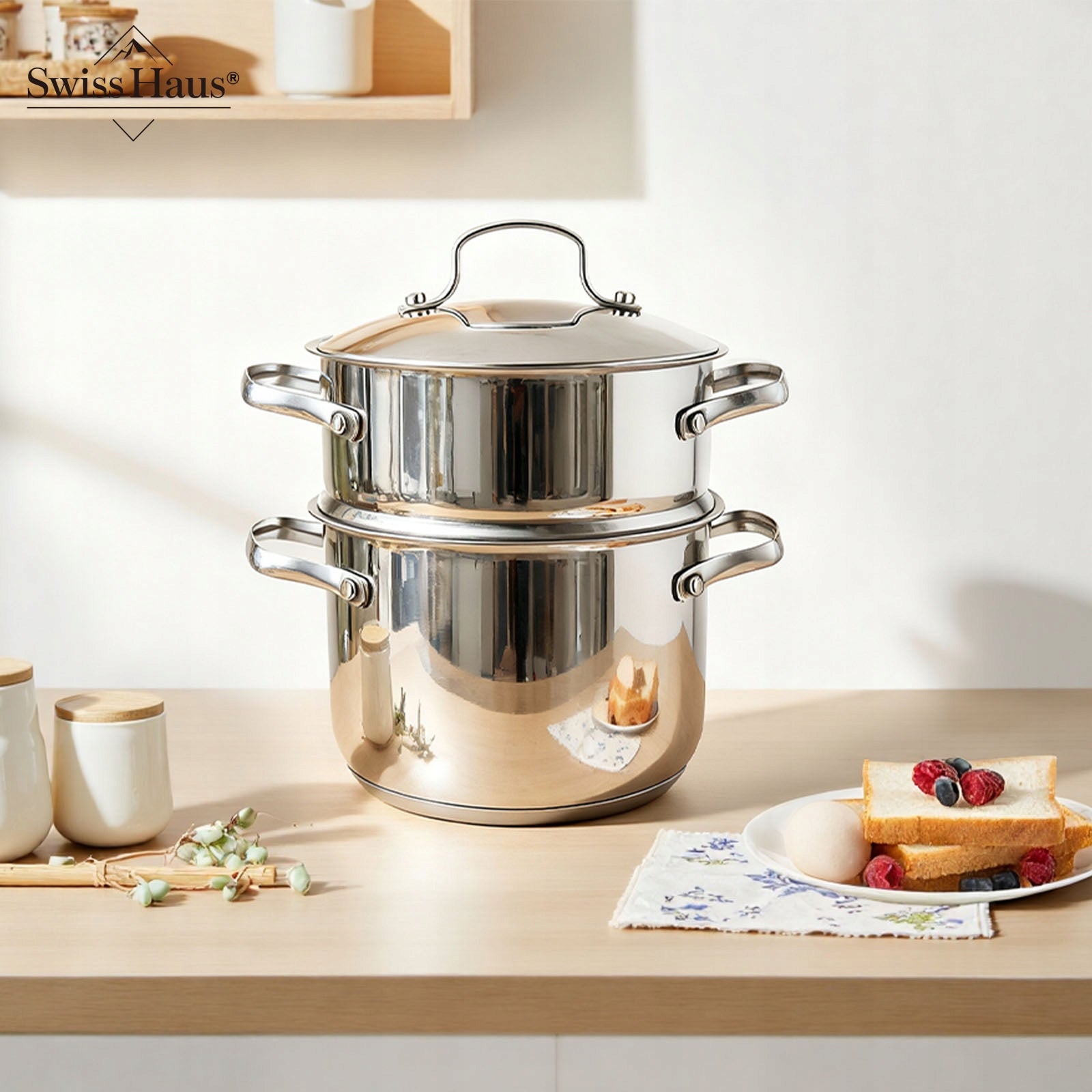 SwissHaus 12L Stainless Steel Steaming Pot with Lid Brand Swiss Haus