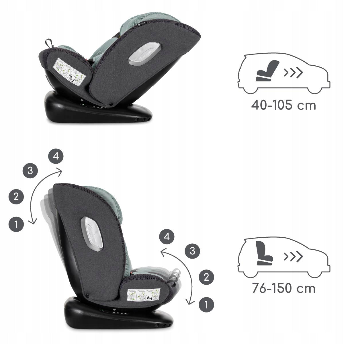 Swivel car seat 360 i-Size for belt 40-150cm 0-36kg Sagitta Packaging status original