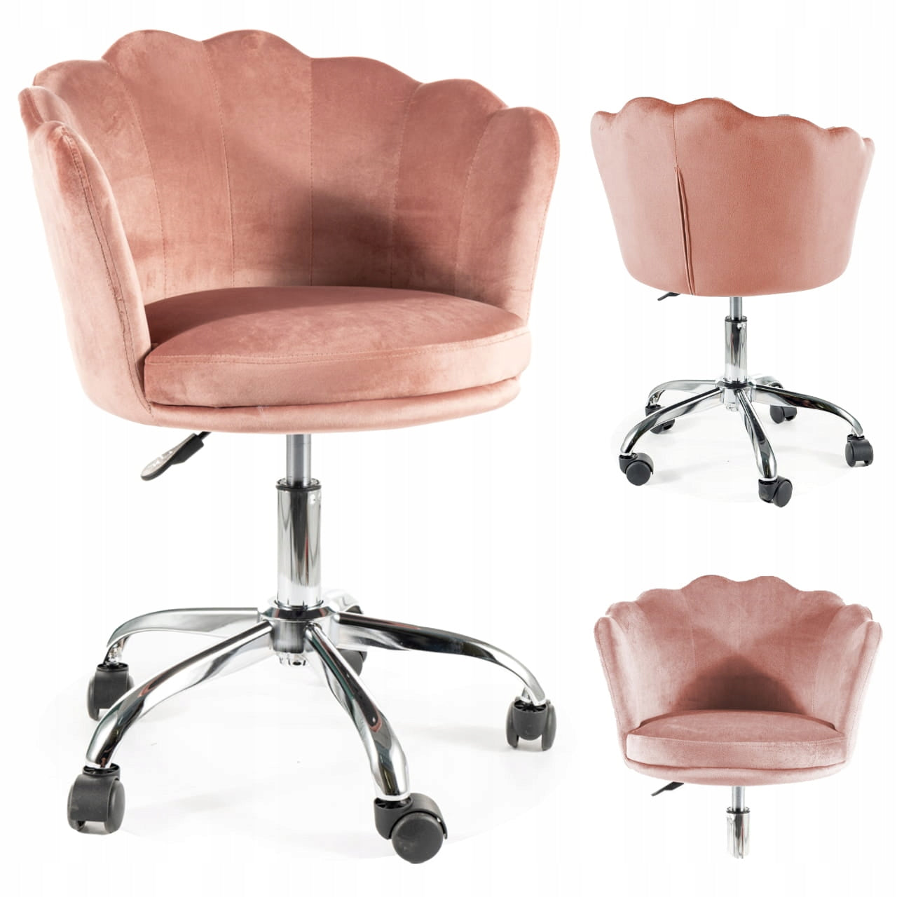 Swivel chair upholstered velour ROSE VELVET antique pink SIGNAL