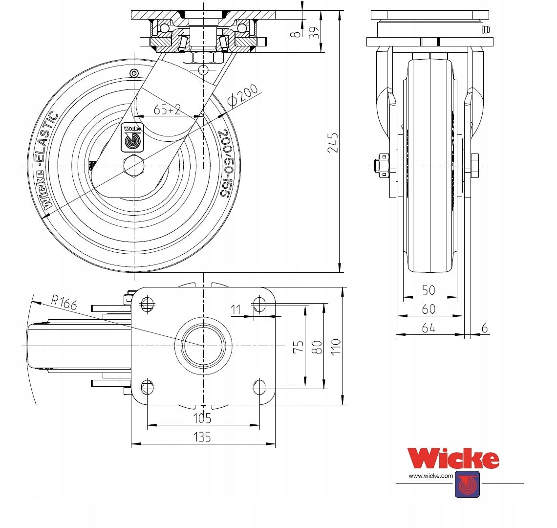 Swivel wheel for sweeper 200 mm WICKE Weight 5.75 kg