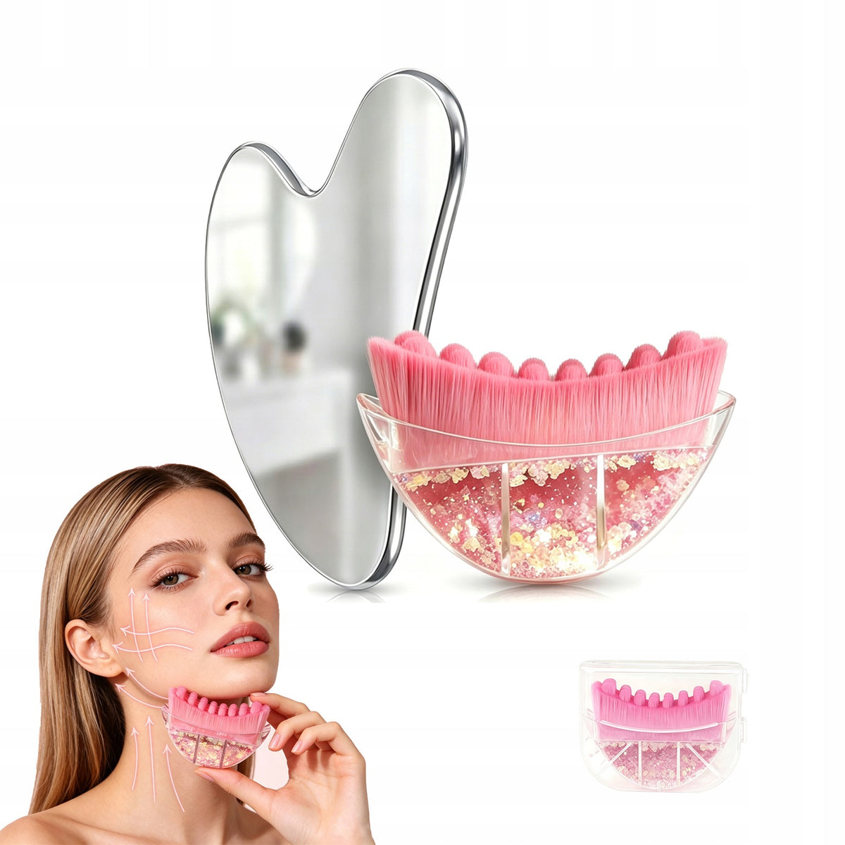 Szczotka do masażu limfatycznego + Gua Sha do pielęgnacji twarzy i ciała