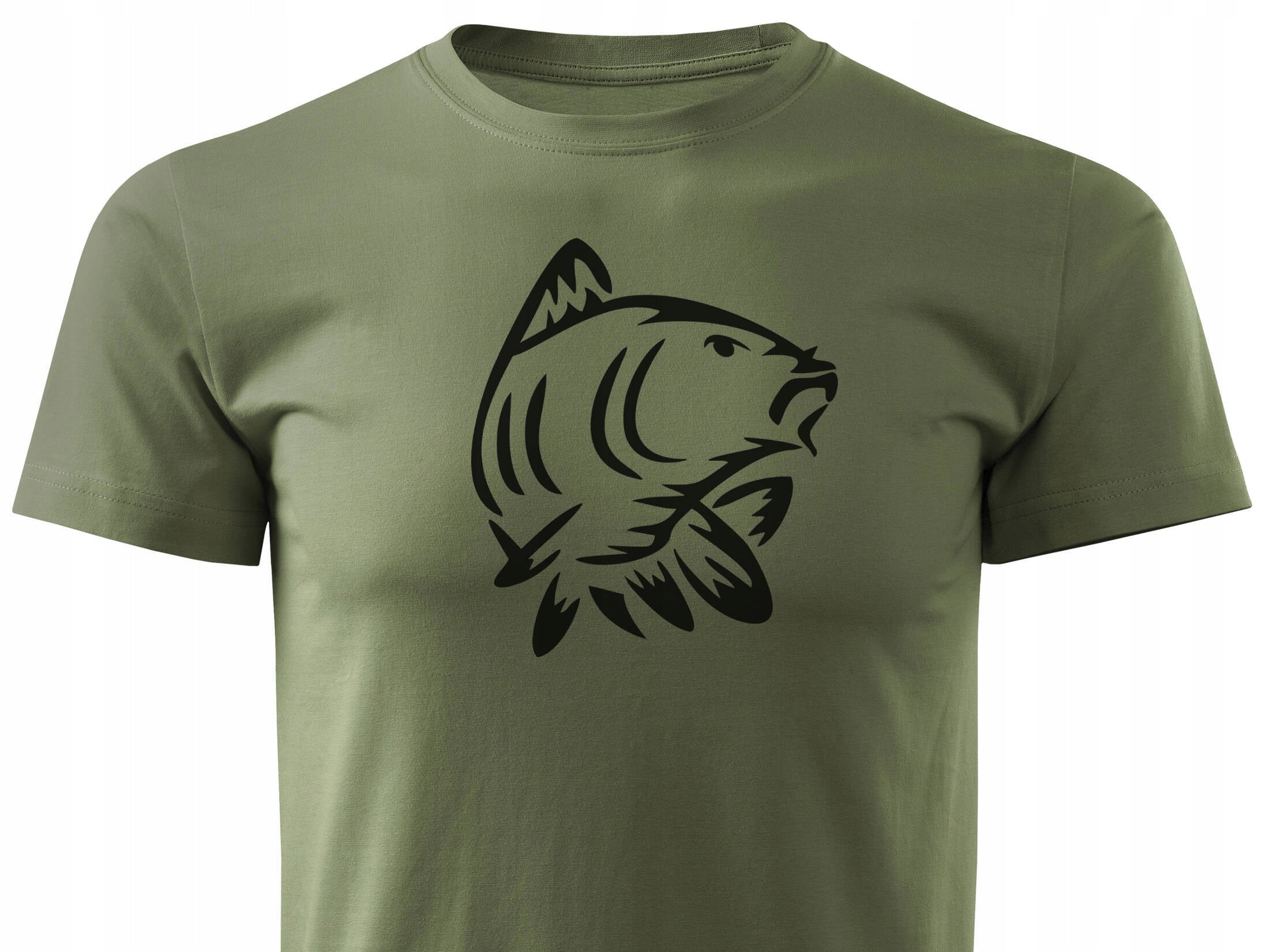 T-shirt for Fisherman khaki 100% cotton large print fish CARP for gift