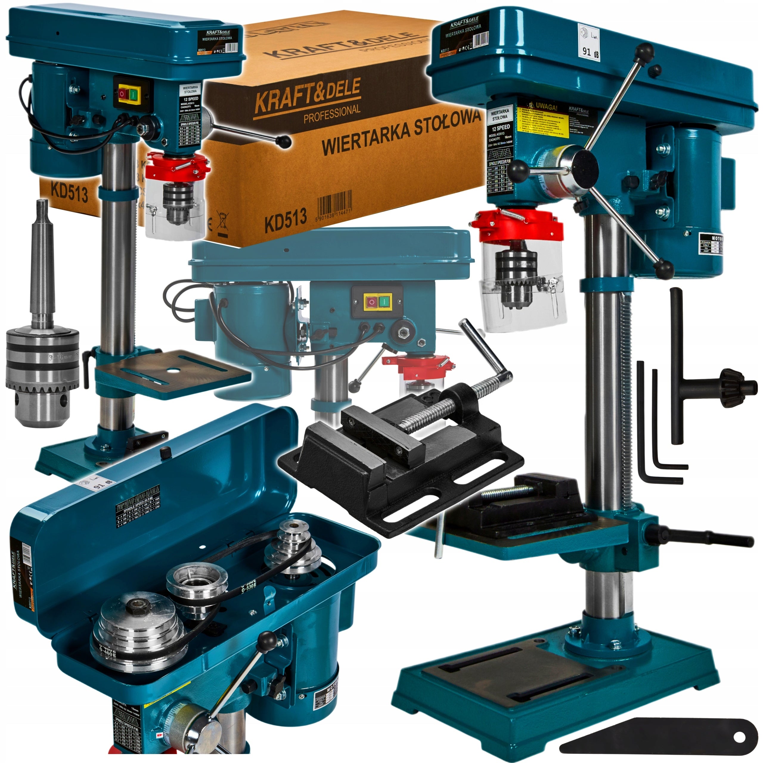TABLE COLUMN DRILL 1450W 2700 RPM ADJUSTMENT + VISE KD513 Drill weight 28 kg