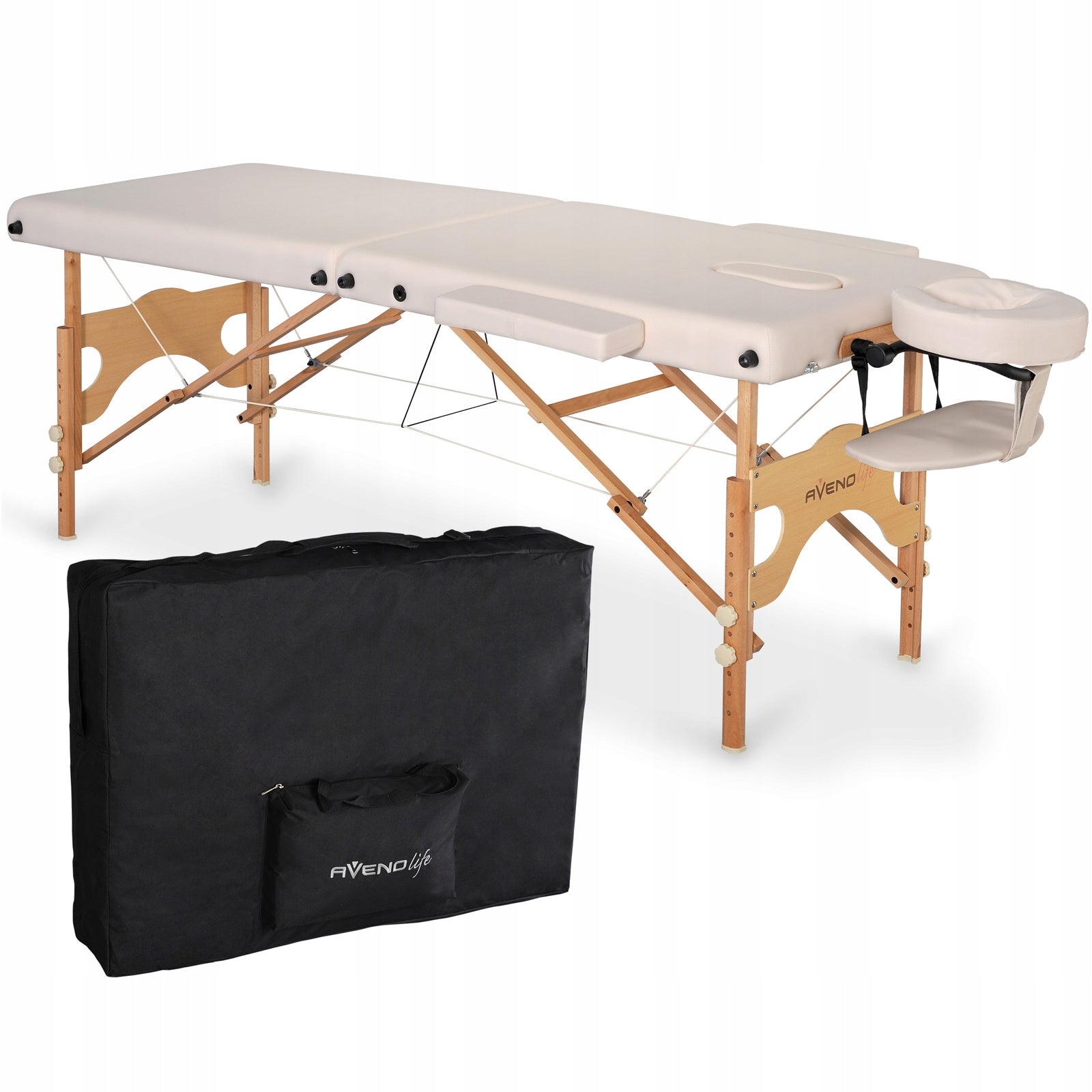 TABLE MASSAGE BED FOLDING WOOD 2 SEGMENTS PORTABLE AURA 64 CM BEIGE Packaging status original