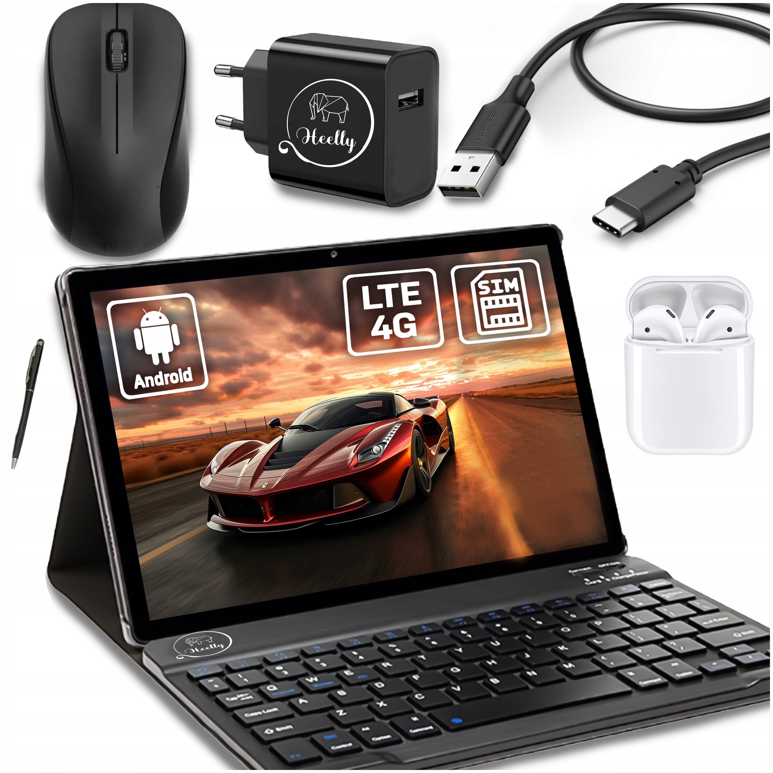 TABLET 10,1" 4G SIM LTE NAVIGATION WIFI GPS CASE SET MOUSE STYLUS HEELLY