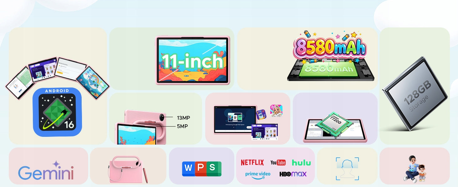 TABLET FOR CHILDREN11KID 4/128GB 11"WiFi GPS CASE EDUCATIONAL GIFT SET Manufacturer code U11KID-PINK