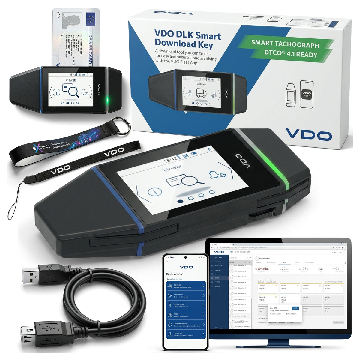 TACHOGRAPH DRIVER CARD READER 4.1a VDO DLK SMART DOWNLOAD KEY + LANYARD