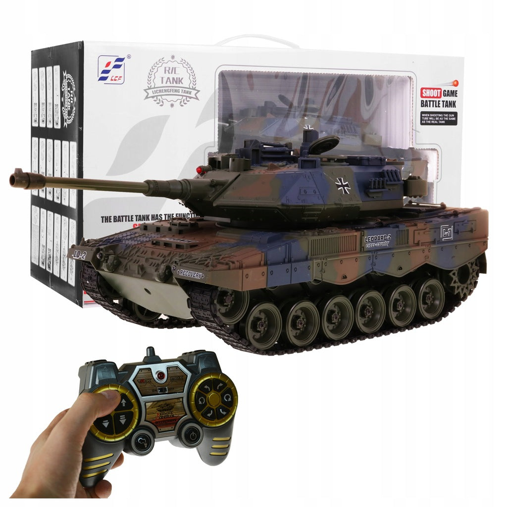 TANK REMOTE CONTROLLED RC LEOPARD SCALE 1:18 SHOOTS SMOKE + SHIELD