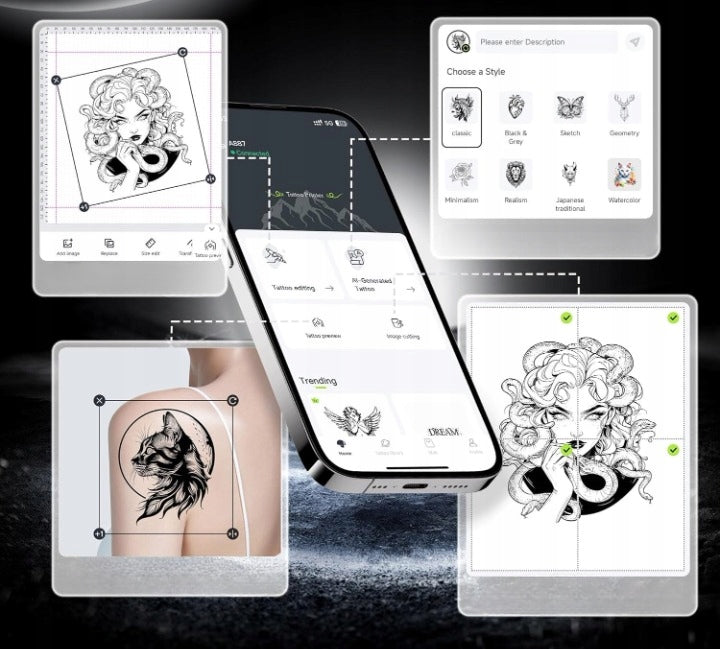 TATTMUSE Bluetooth Tattoo Printer 10 Sheets Paper Black Manufacturer code A887-BK