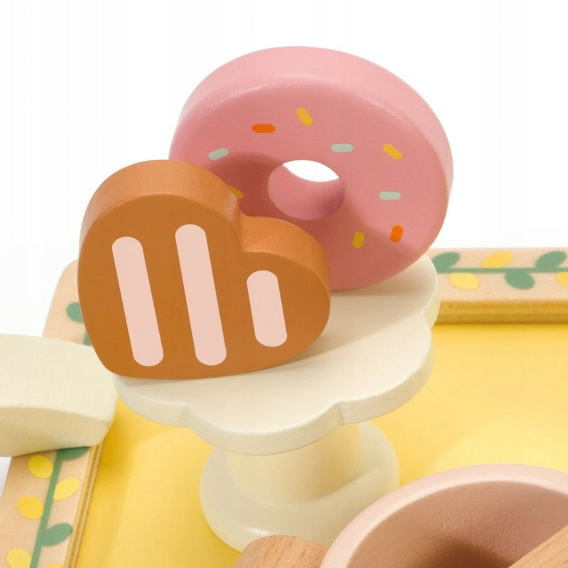 TEA AND DESSERTS WOODEN SET FOR CHILDREN TABLEWARE PLATES CUPS 3+ Color pink
