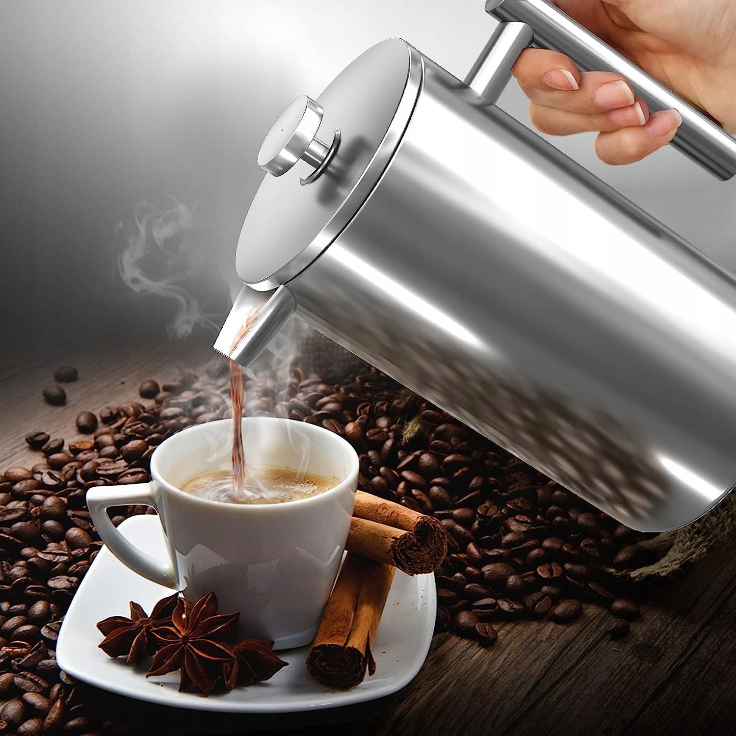 TEA INFUSER FOR COFFEE HERBS PLUNGER JUG FRENCH PRESS STEEL 800ML Packaging status original