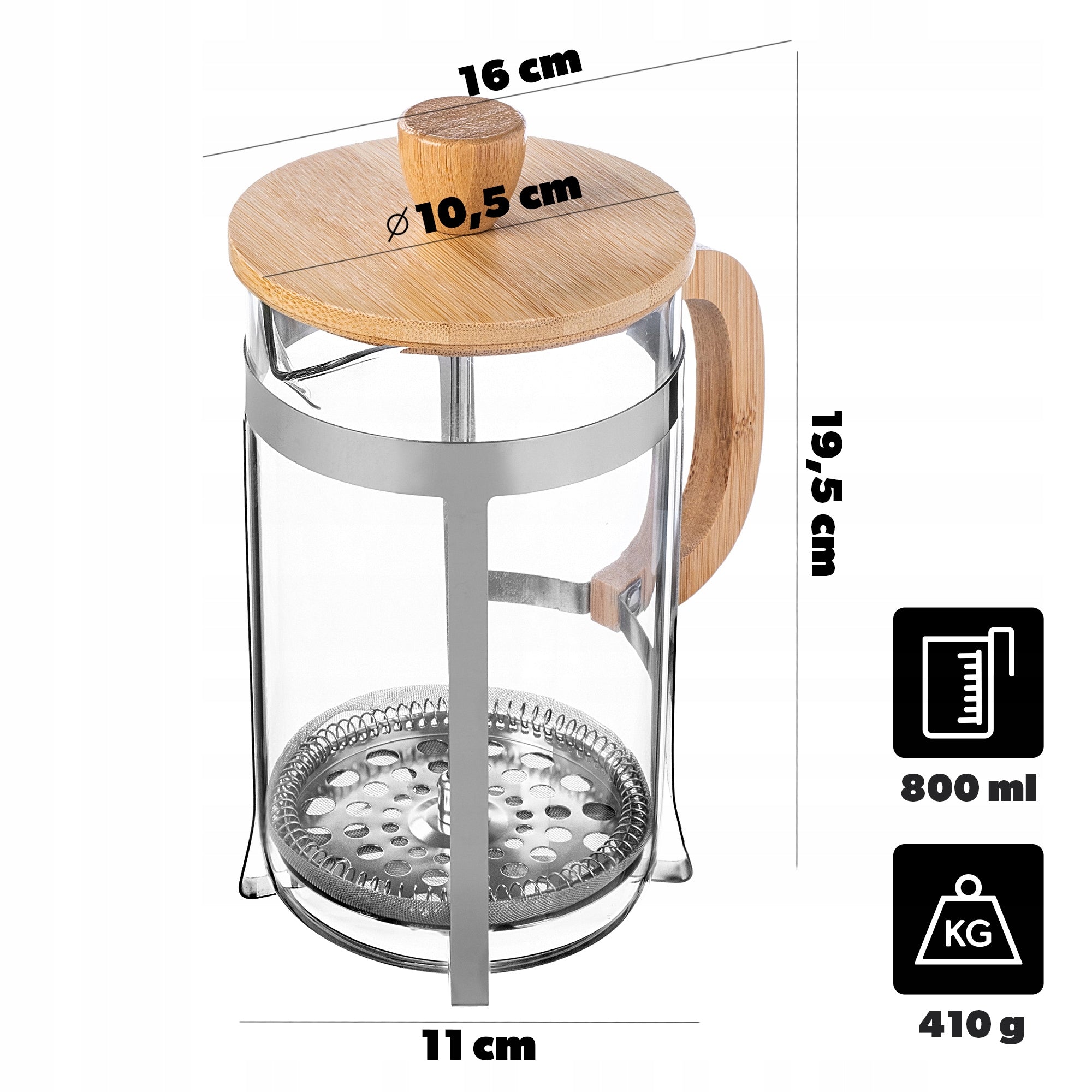 TEA MAKER COFFEE HERBS PISTON COFFEE MAKER GLASS JUG STRAINER 800ml Manufacturer code K12327
