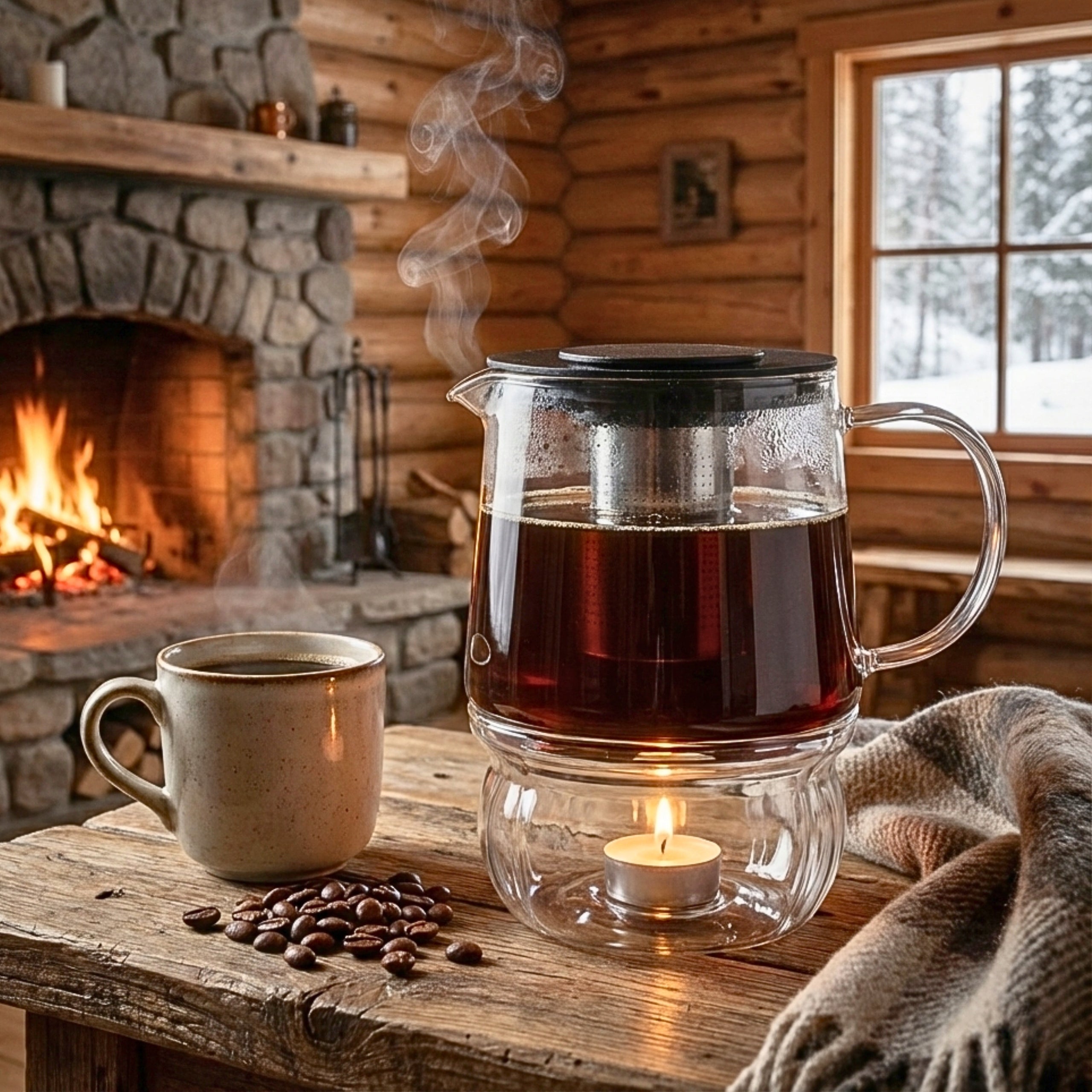TEA POT GLASS HEAT RESISTANT INFUSER WITH HEATER 1000ML Packaging status original