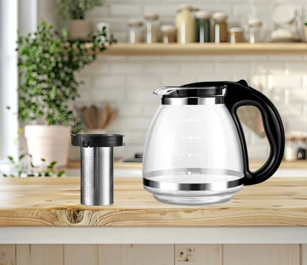 TEA POT GLASS INFUSER 2L FOR BREWING WITH METAL STRAINER Packaging status original