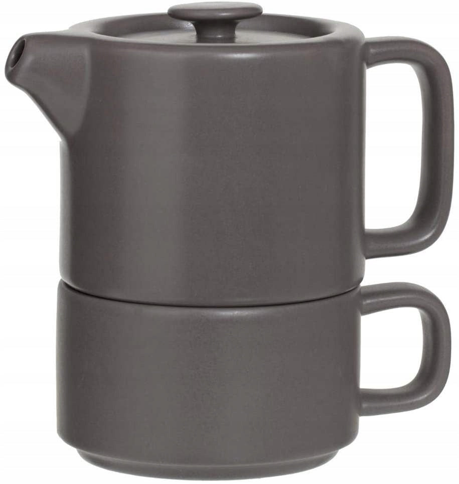 TEA POT WITH CERAMIC CUP 800 ML ROUND GREY Material ceramic