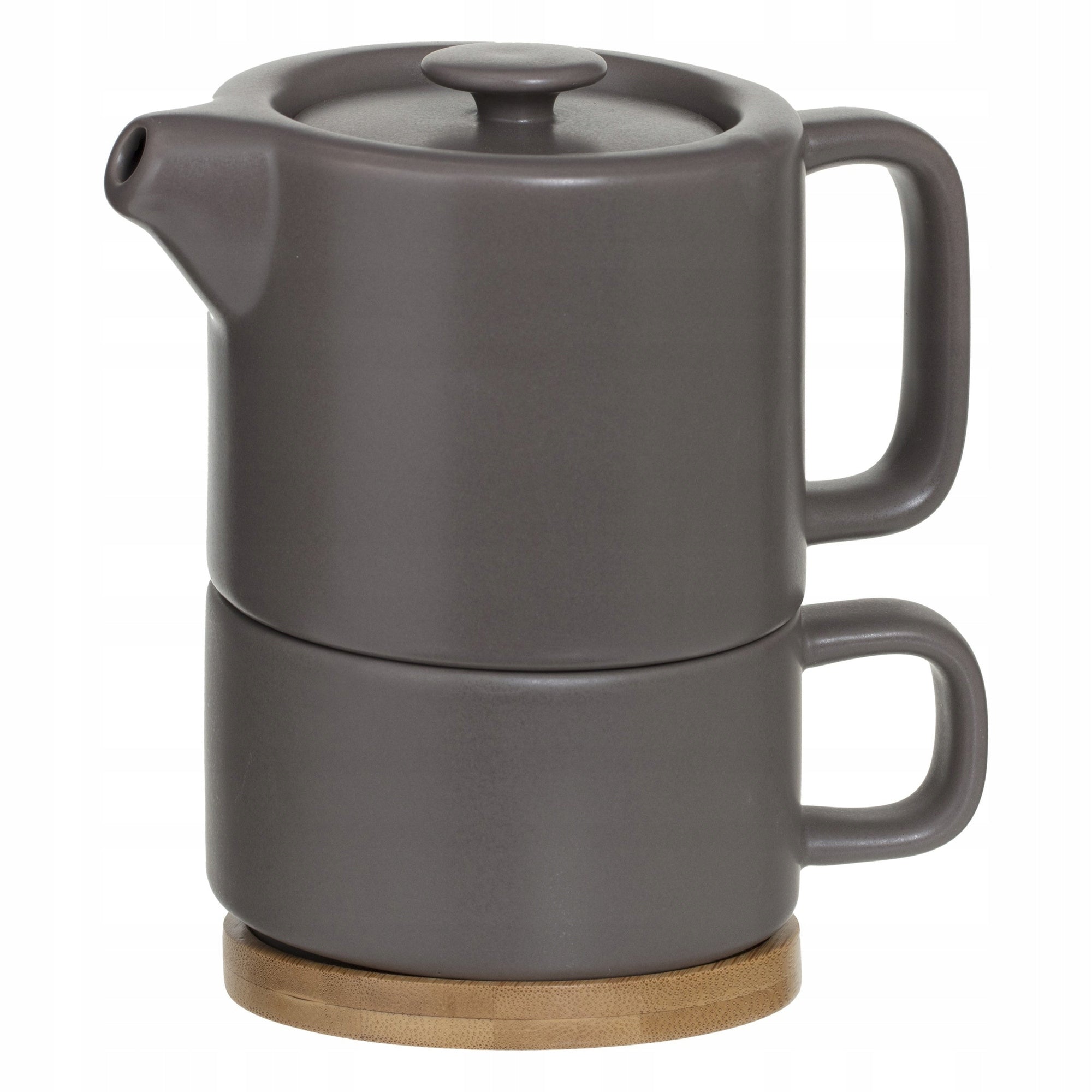 TEA POT WITH CERAMIC CUP 800 ML ROUND GREY