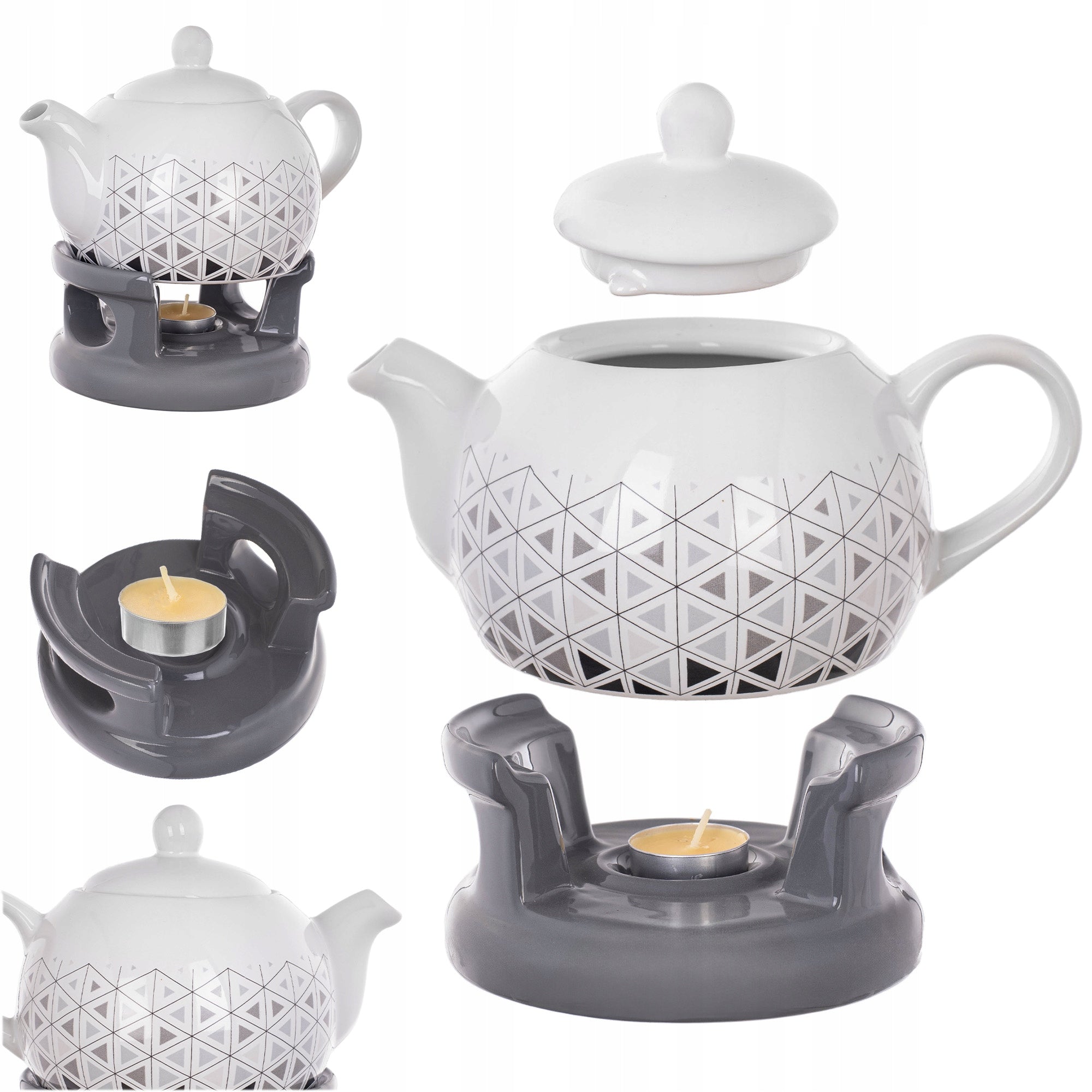 TEA POT WITH HEATER 1L CERAMIC FOR TEA KETTLE GREY