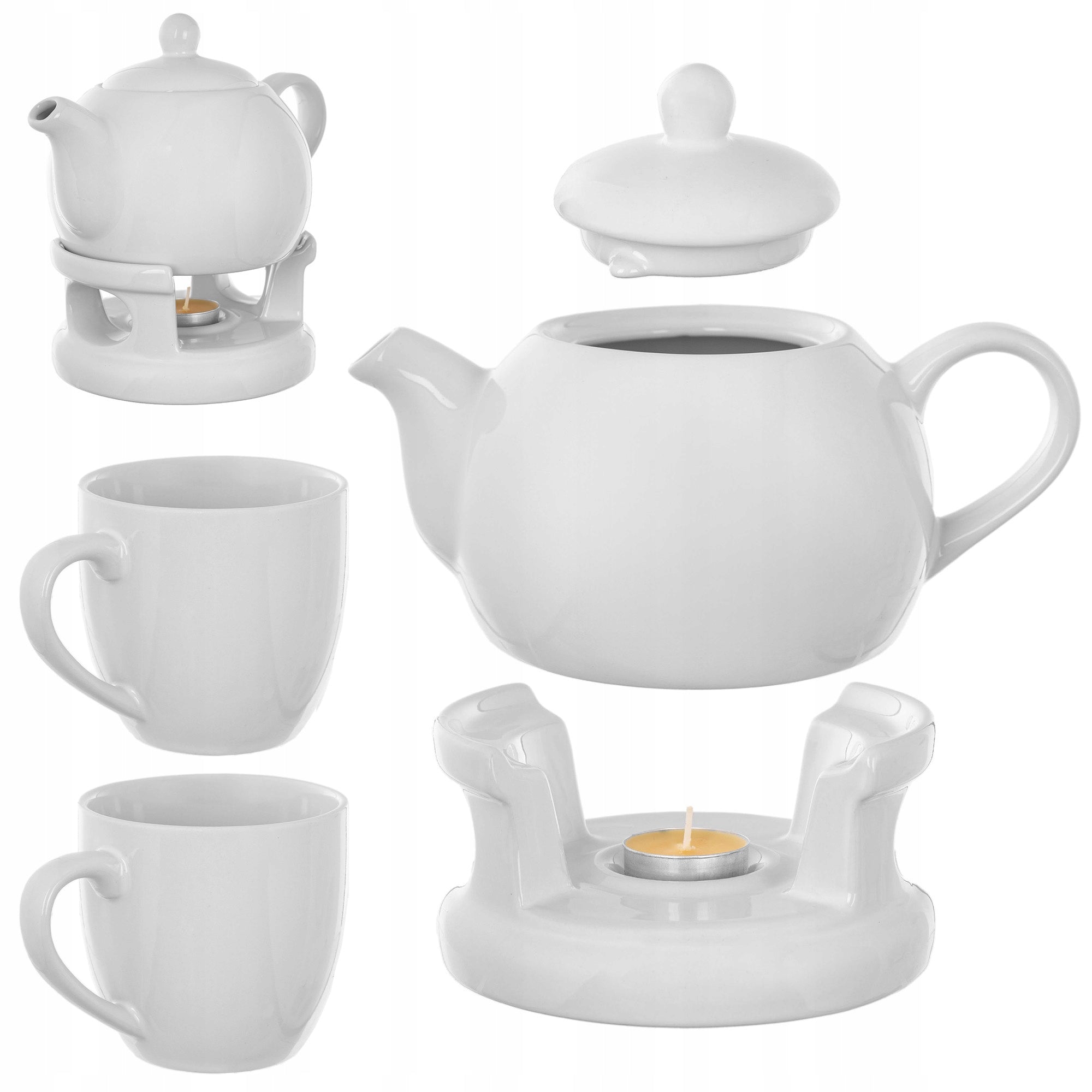 TEA POT WITH HEATER 1L CERAMIC TEA KETTLE + 2 CUPS