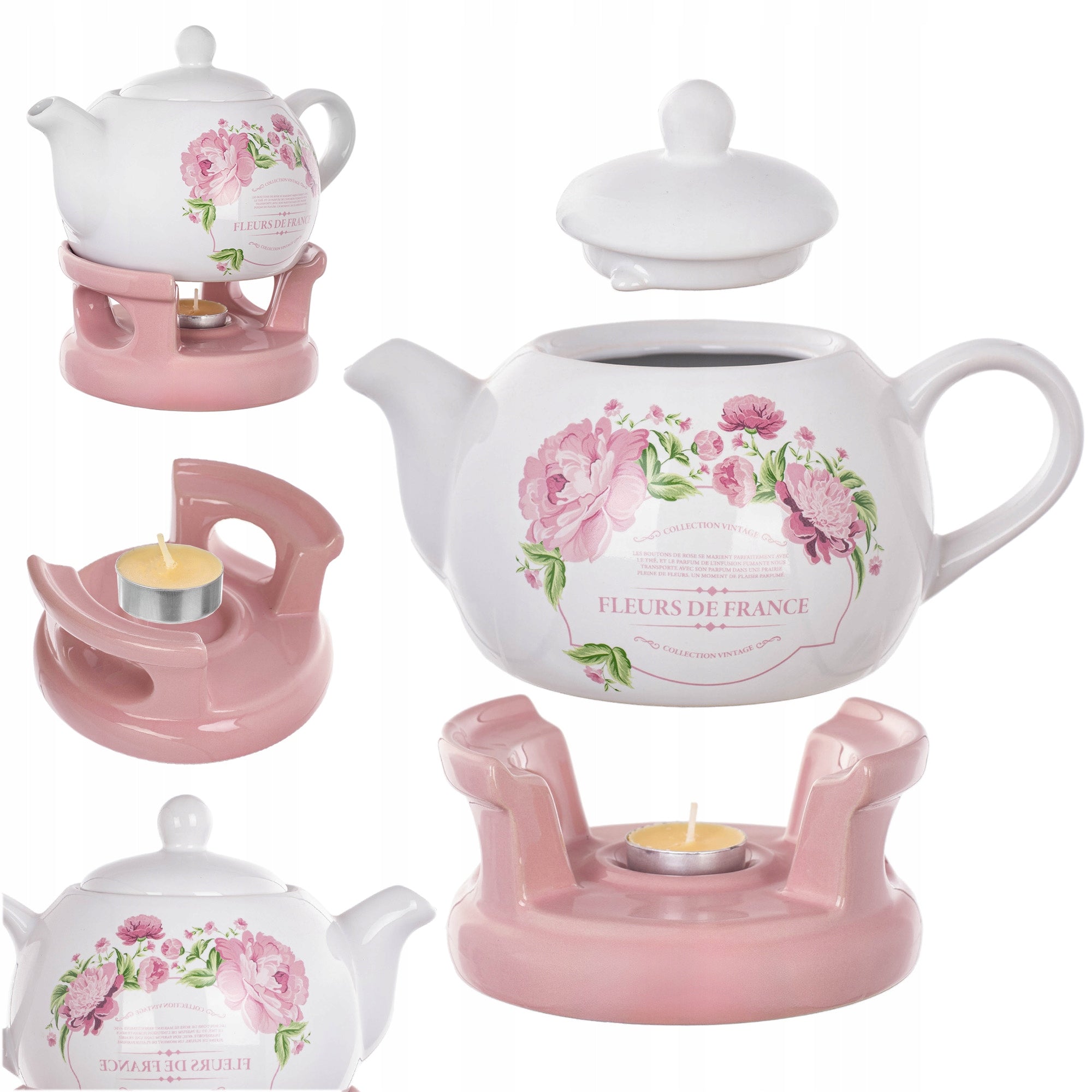 TEA POT WITH HEATER 1L CERAMIC TEA KETTLE PINK