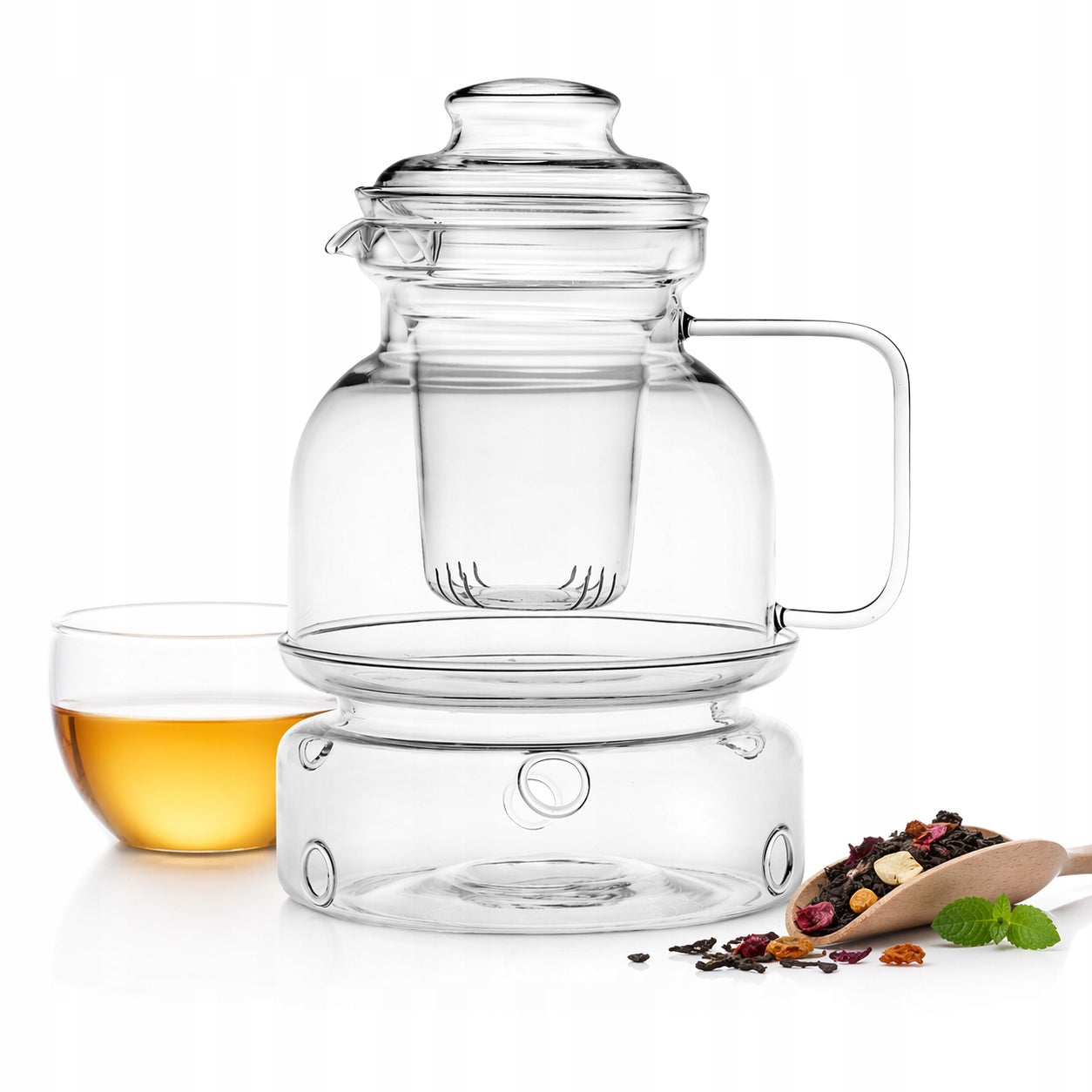 TEA POT WITH HEATER HEAT-RESISTANT GLASS INFUSER LARGE 1,5L