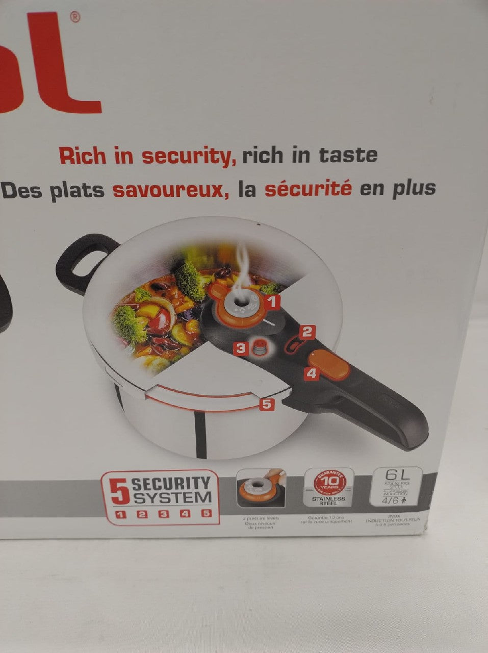 TEFAL SECURE CLICK PRESSURE COOKER 6L + STEAM BASKET INDUCTION Packaging status original