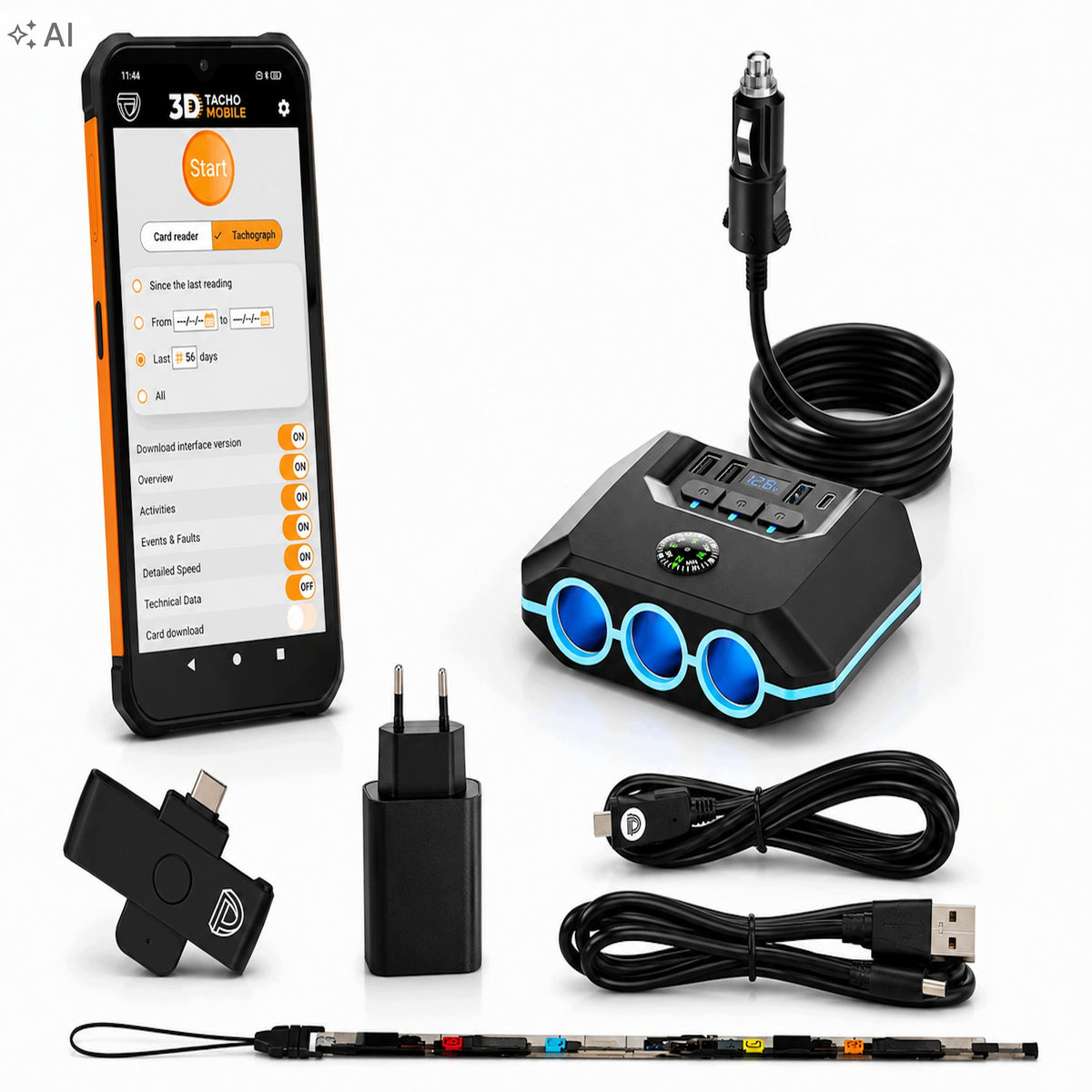 TEKSON | 3D TACHO MOBILE | READER OF THE LATEST TACHOGRAPHS AND CARDS + CHARGER