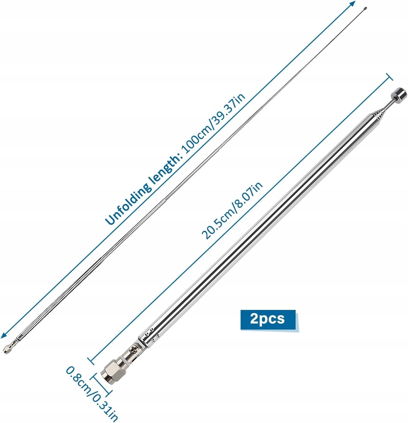 TELESCOPIC ANTENNA 2 PIECES 100CM 7 SECTIONS MALE RADIO RECEPTION Brand no brand