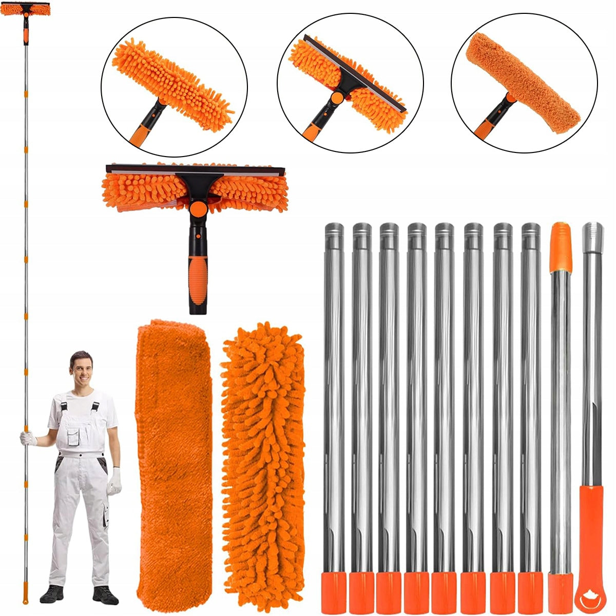 TELESCOPIC BRUSH AND SQUEEGEE FOR WASHING PHOTOVOLTAIC PANELS 4,25M