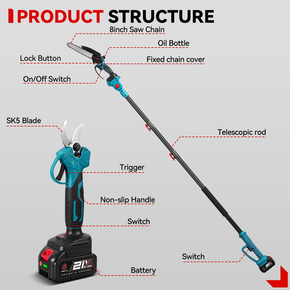 TELESCOPIC CORDLESS CHAINSAW 2M GARDEN PRUNER BOOM 2AKU Packaging status original