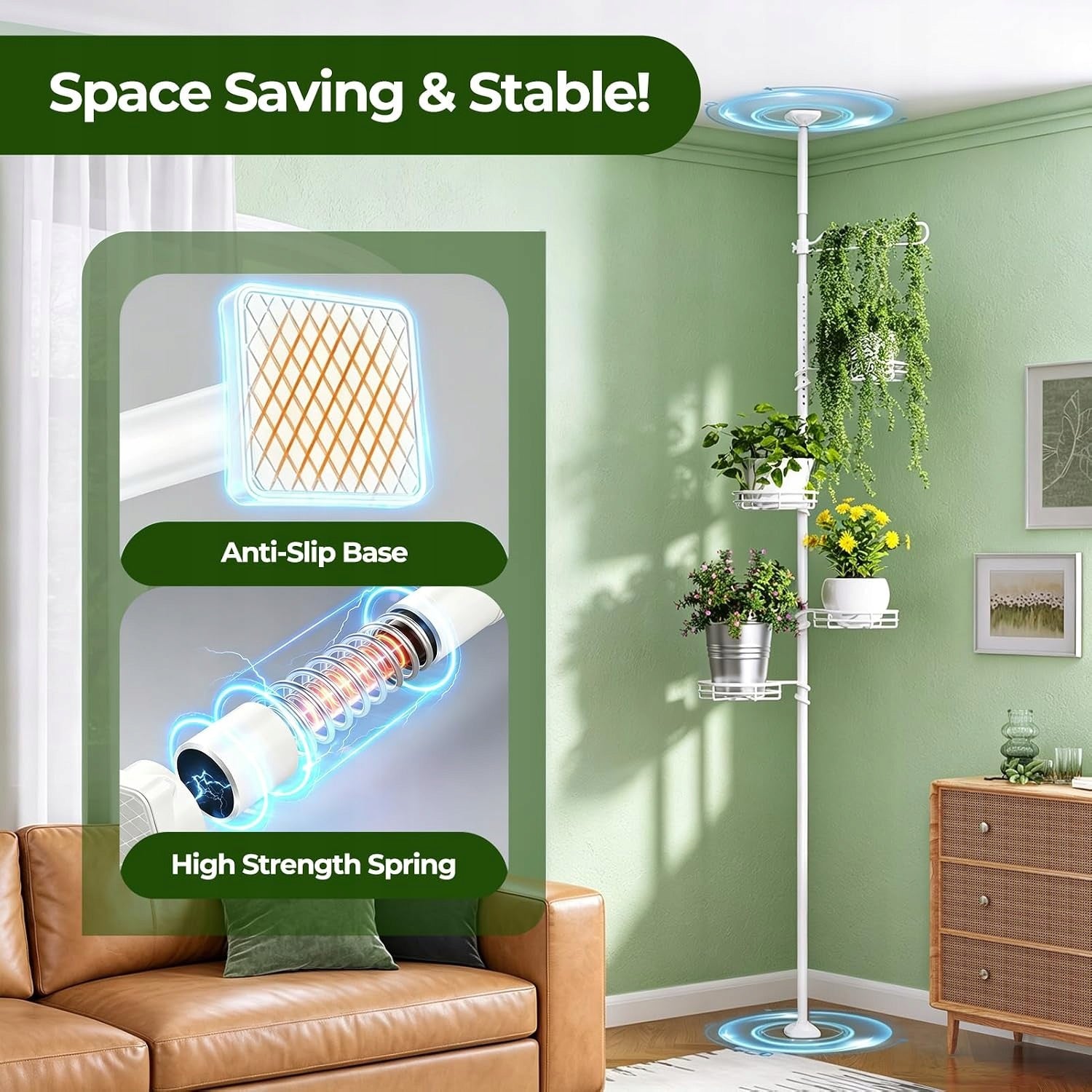 TELESCOPIC FLOWER RACK 4 SHELVES METAL ADJUSTABLE 122-290 cm WHITE Brand no brand