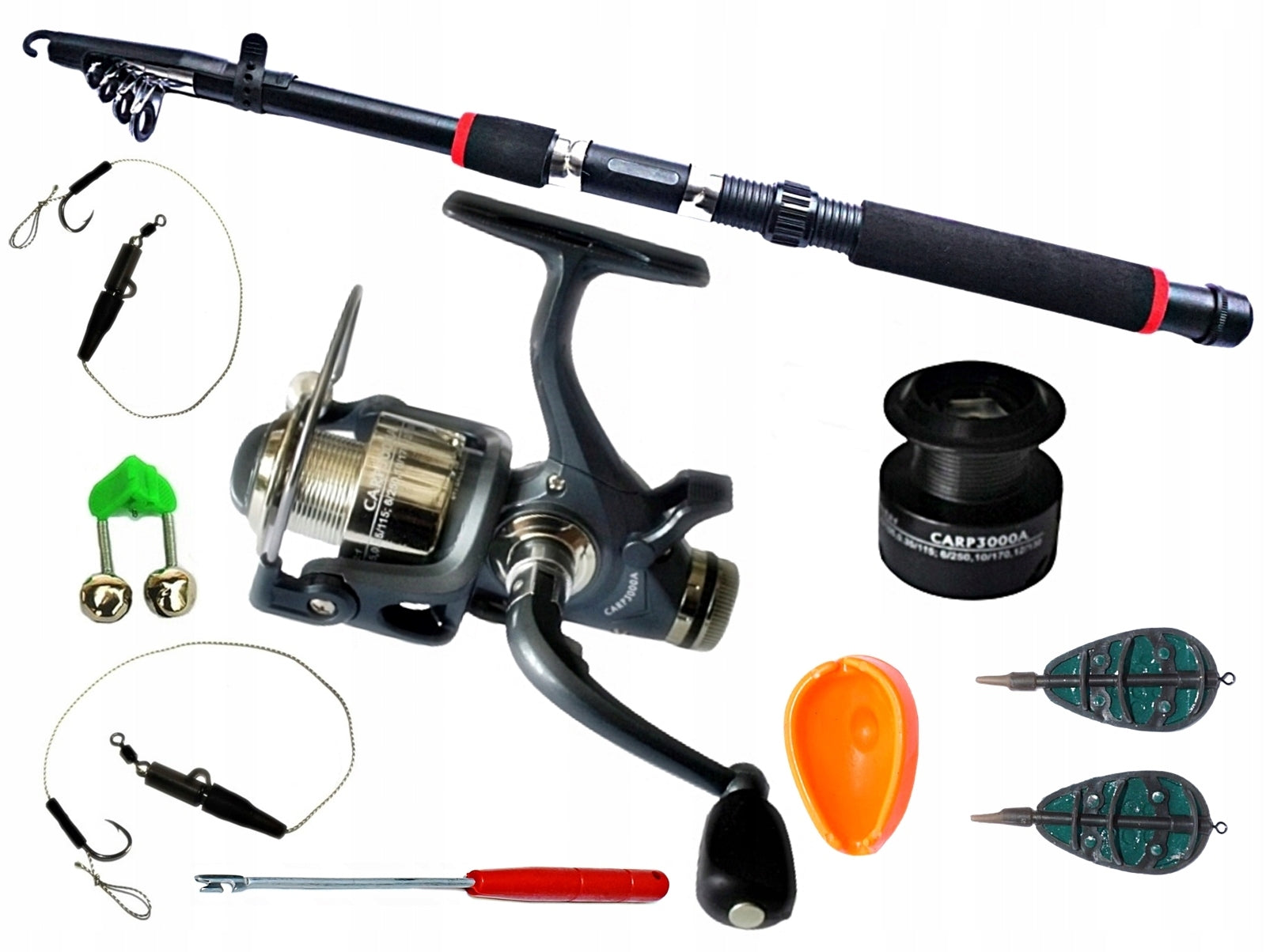 TELESCOPIC ROD MYSTERY 240 + CARP 3000 FREE GEAR + AKCESORIA.