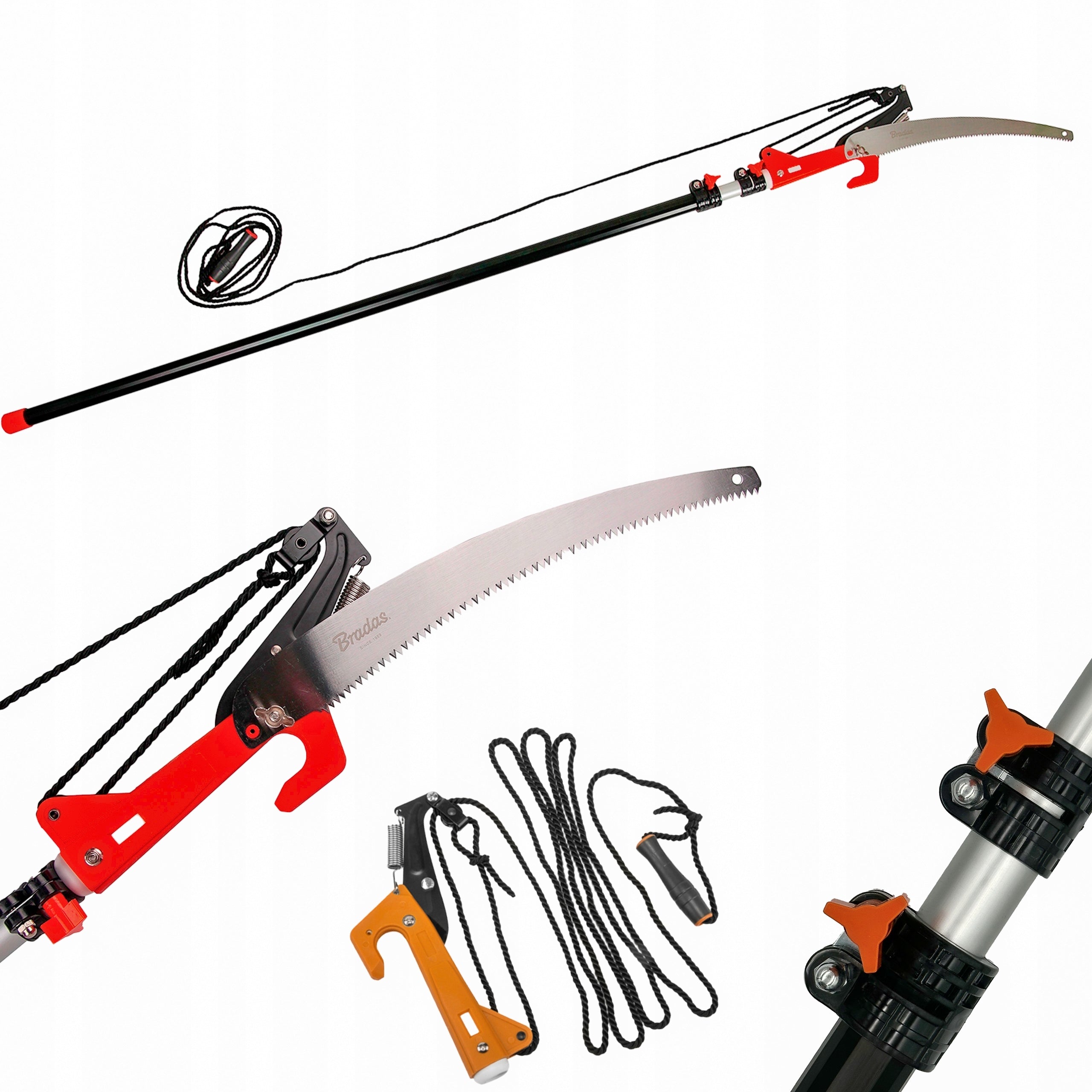 TELESCOPIC SAW FOR BRANCHES WITH PRUNING SHEAR ON THE HANDLE AND TREES LENGTH 155-375CM